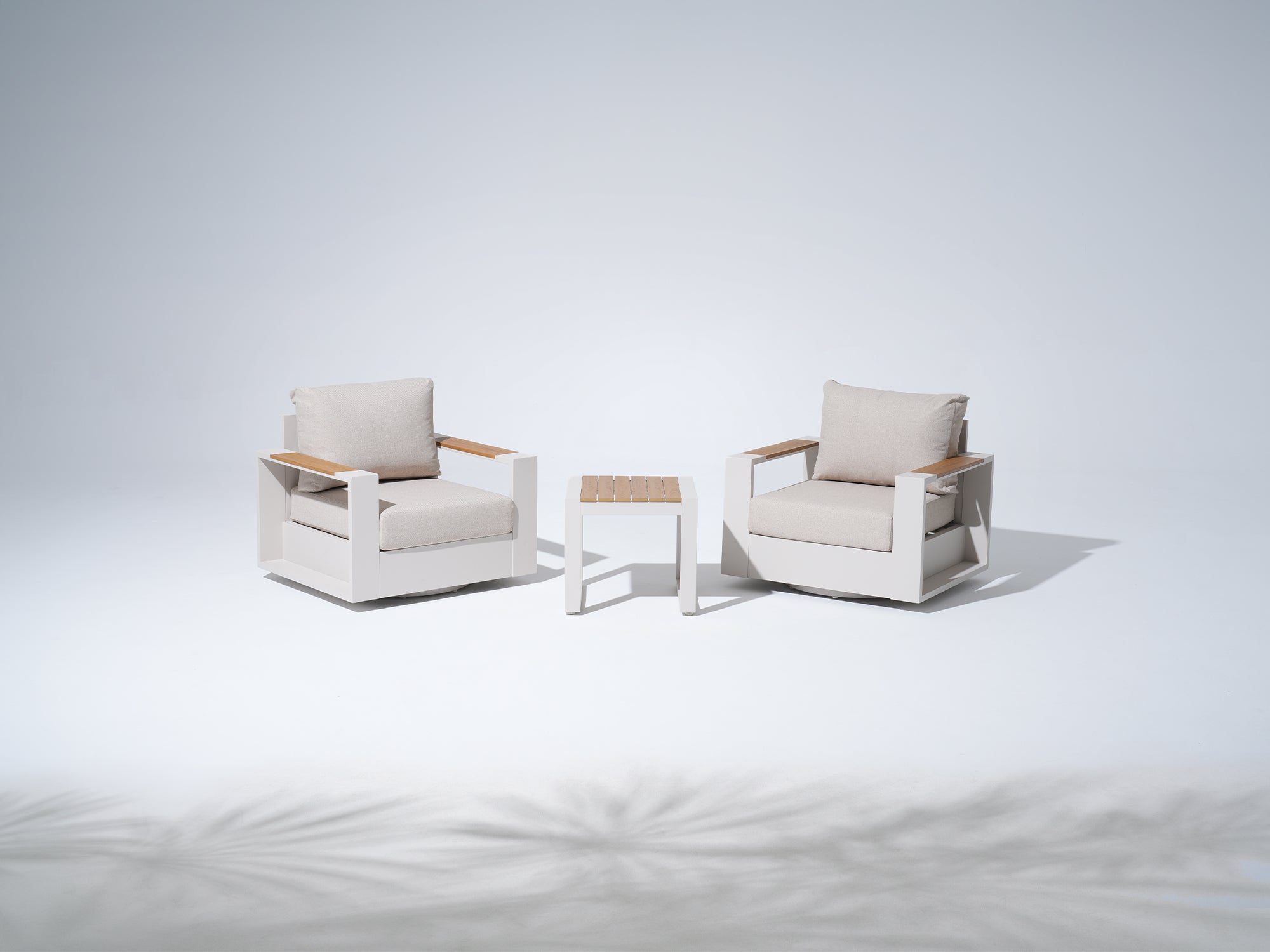 Addison 3-Piece Outdoor Swivel Chair Set, Wide Armrests & Side Table, Modern Patio Furniture