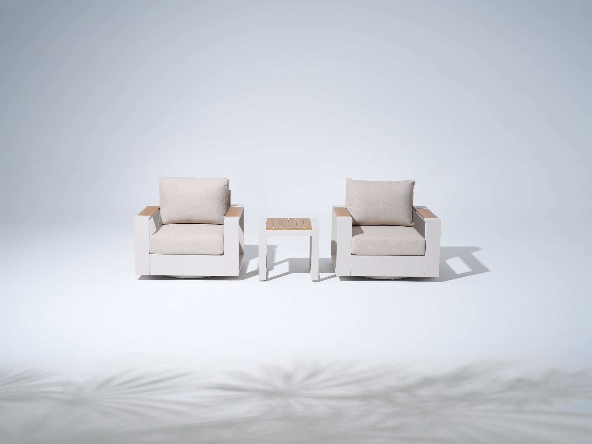 Addison 3-Piece Outdoor Swivel Chair Set, Wide Armrests & Side Table, Modern Patio Furniture