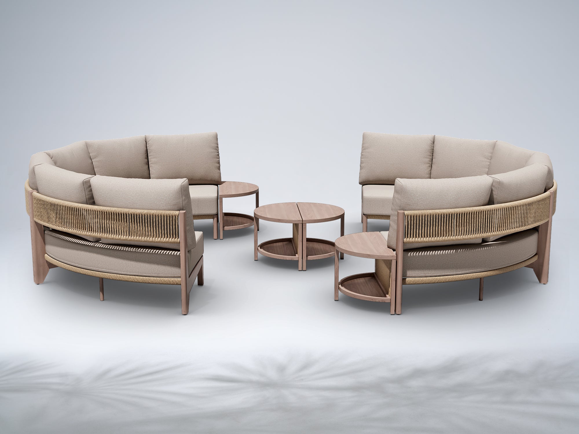 Arlo 10-Piece Outdoor Modular Conversation Set, Open Circle Configuration Wood-Look with Aluminum Frame