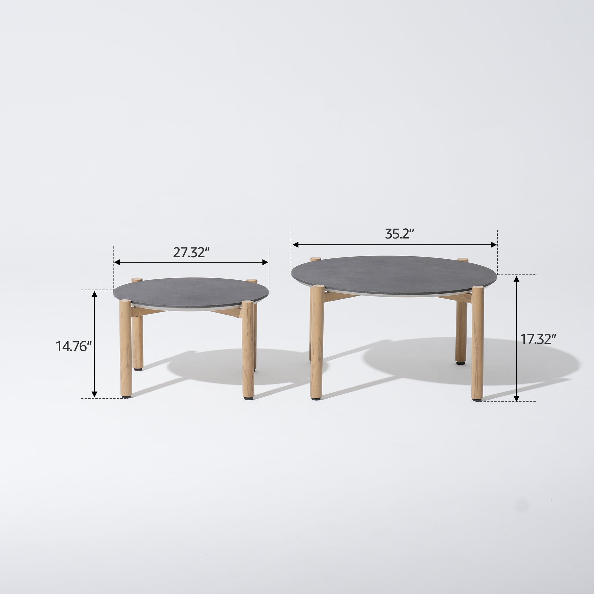 Arlo 5-Piece Aluminum Rope Outdoor Seating Set, Wood-Look, Black Cushions, Mixed Tables