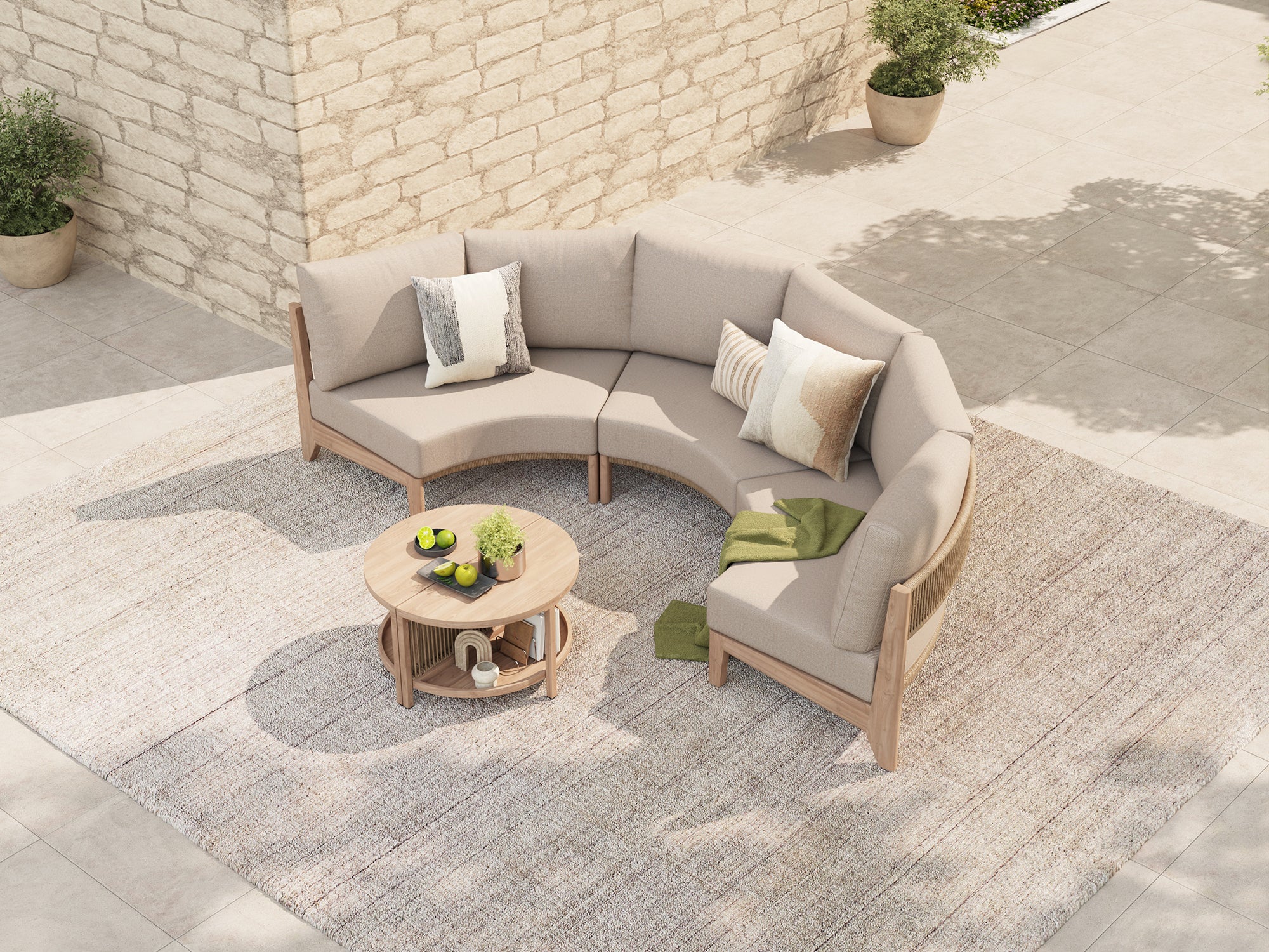 Arlo 5-Piece Outdoor Modular Conversation Lounge Set, Wood-Look, Aluminum Frame