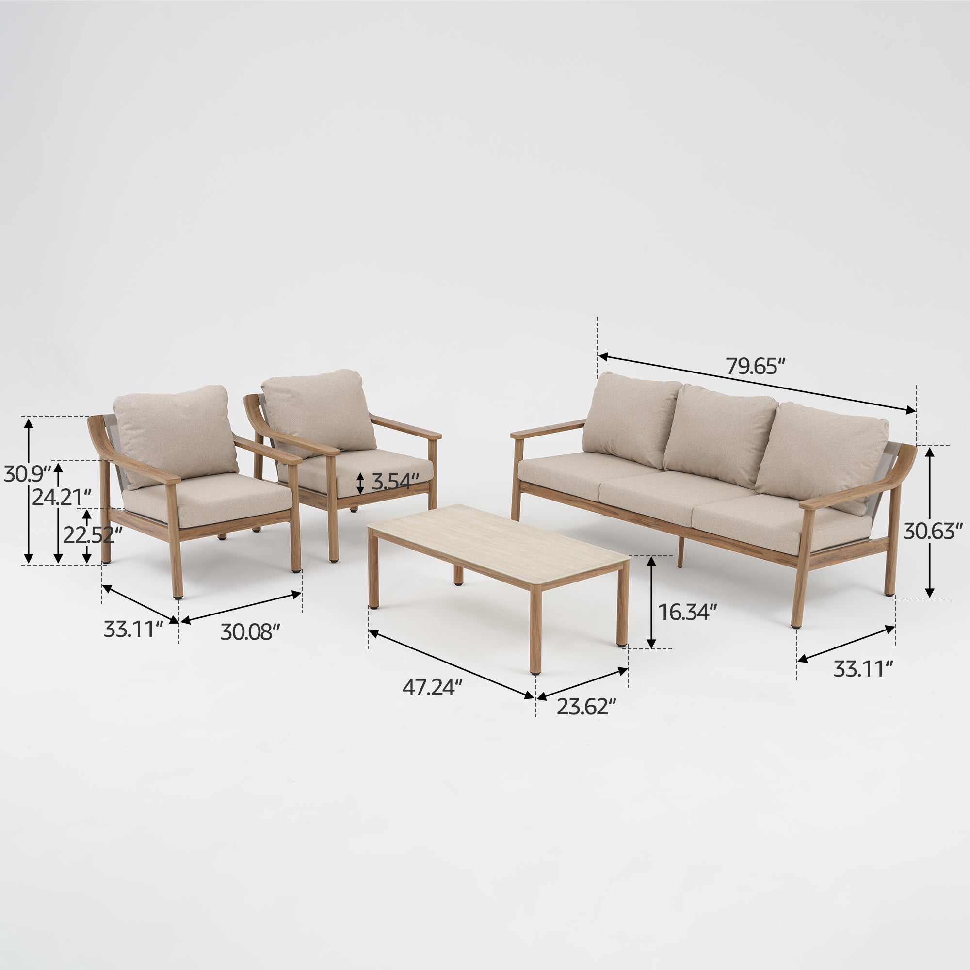 Arlo Textilene Mesh Light Beige Outdoor Seating Set, Wood-Look, Aluminum Frame