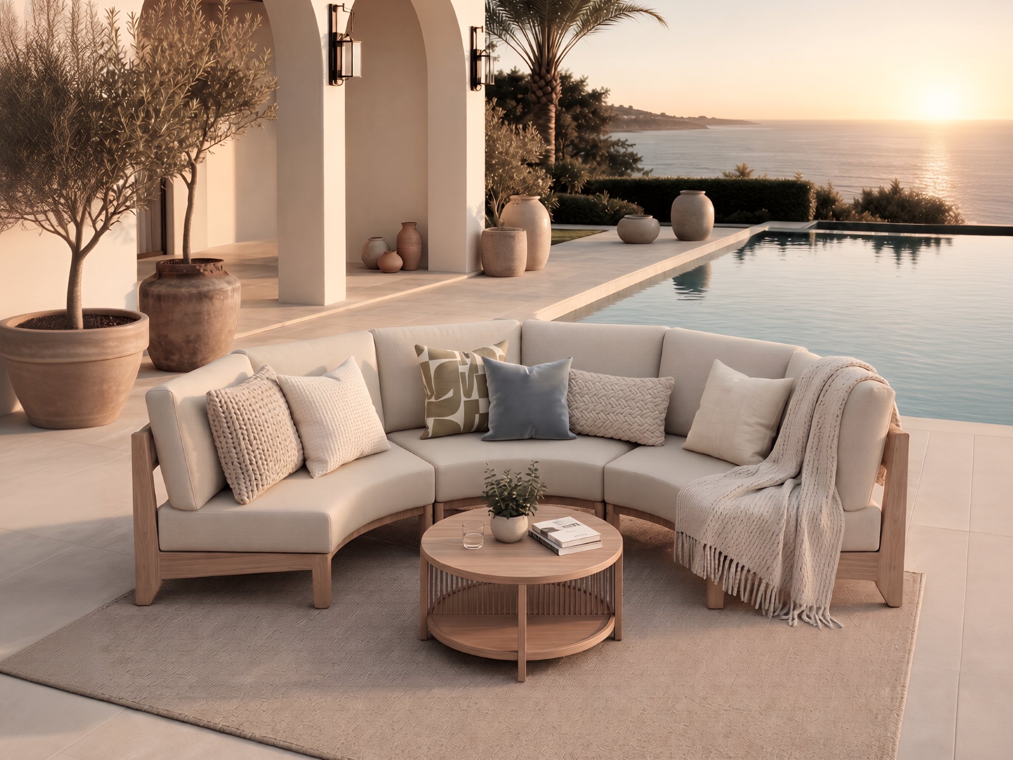 Arlo 5-Piece Outdoor Modular Conversation Lounge Set, Wood-Look, Aluminum Frame