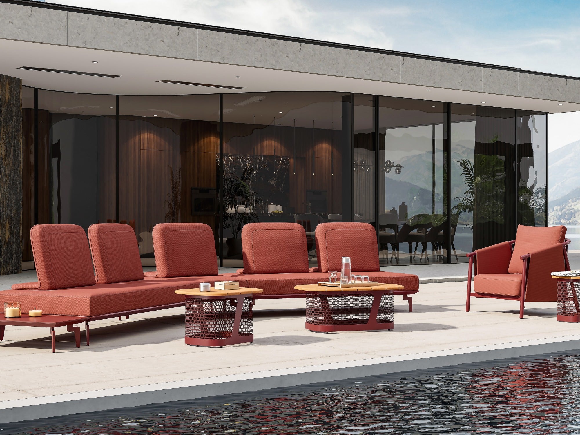 Autour Taupe Outdoor Sectional Sofa Set w/ Four Tables - Jardina Premium Modern Outdoor Patio Furniture set