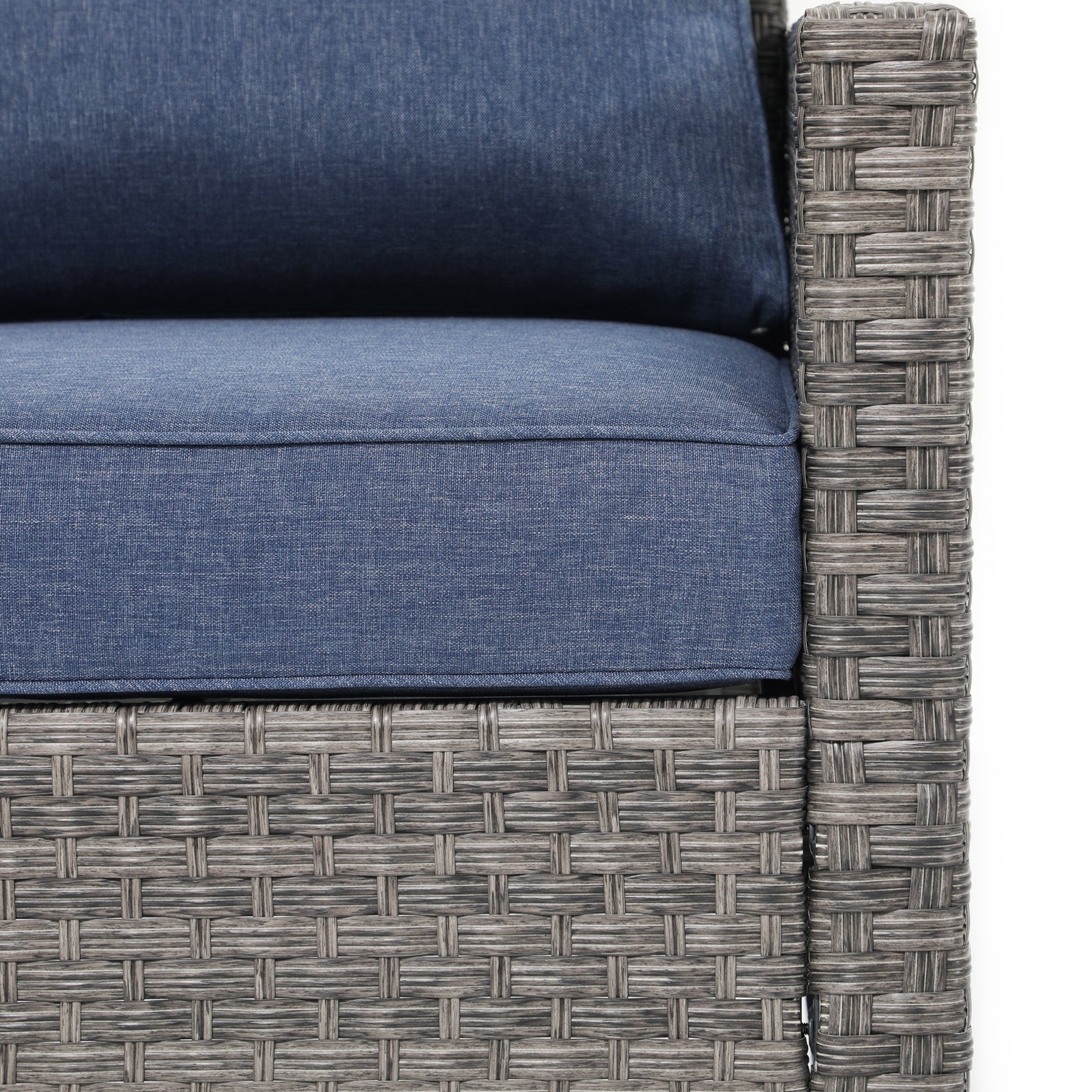 Ayia patio sofa, grey rattan, navy blue cushion, detailed information - Jardina Furniture #color_Navy Blue