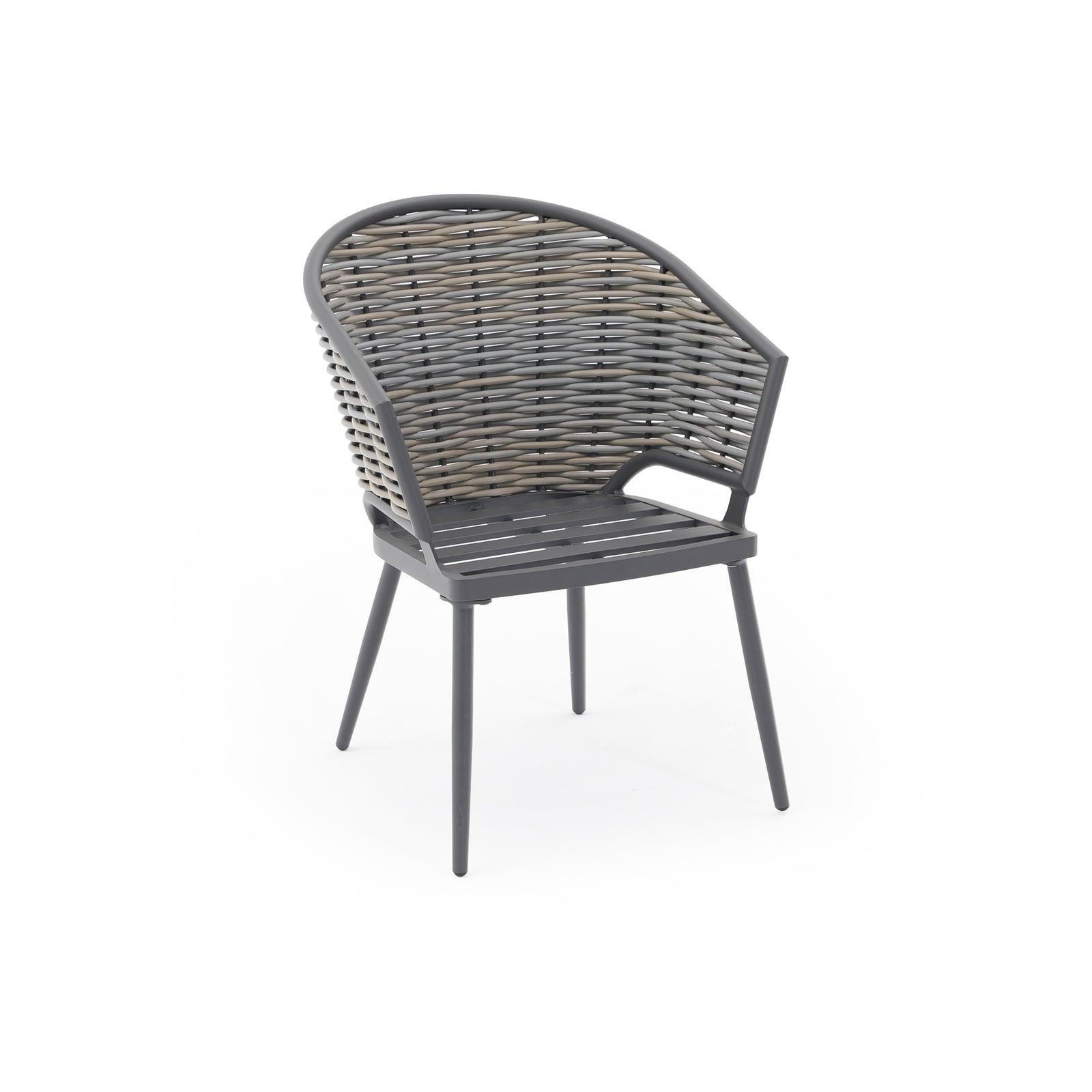 Burano Grey wicker outdoor Dining chairs with aluminum frame, right view- Jardina Furniture
