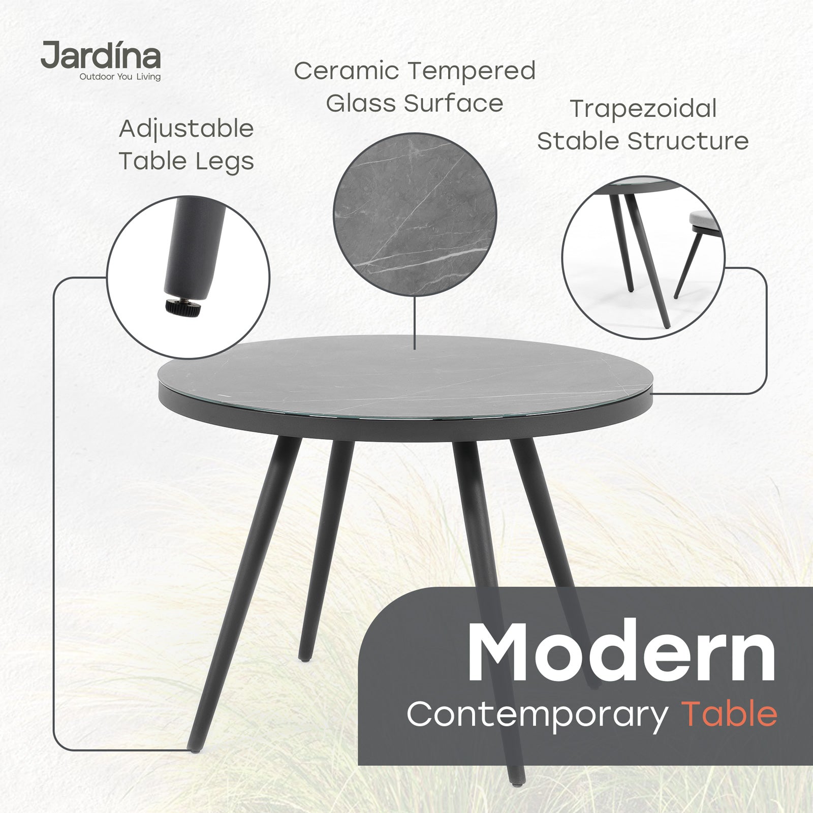 modern alumunum outdoor table with ceramic tempered glass top
