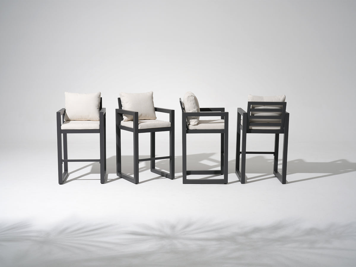 Vela Outdoor Bar-Height Aluminum Stool, Charcoal, 43.3" Set of 2/4/6