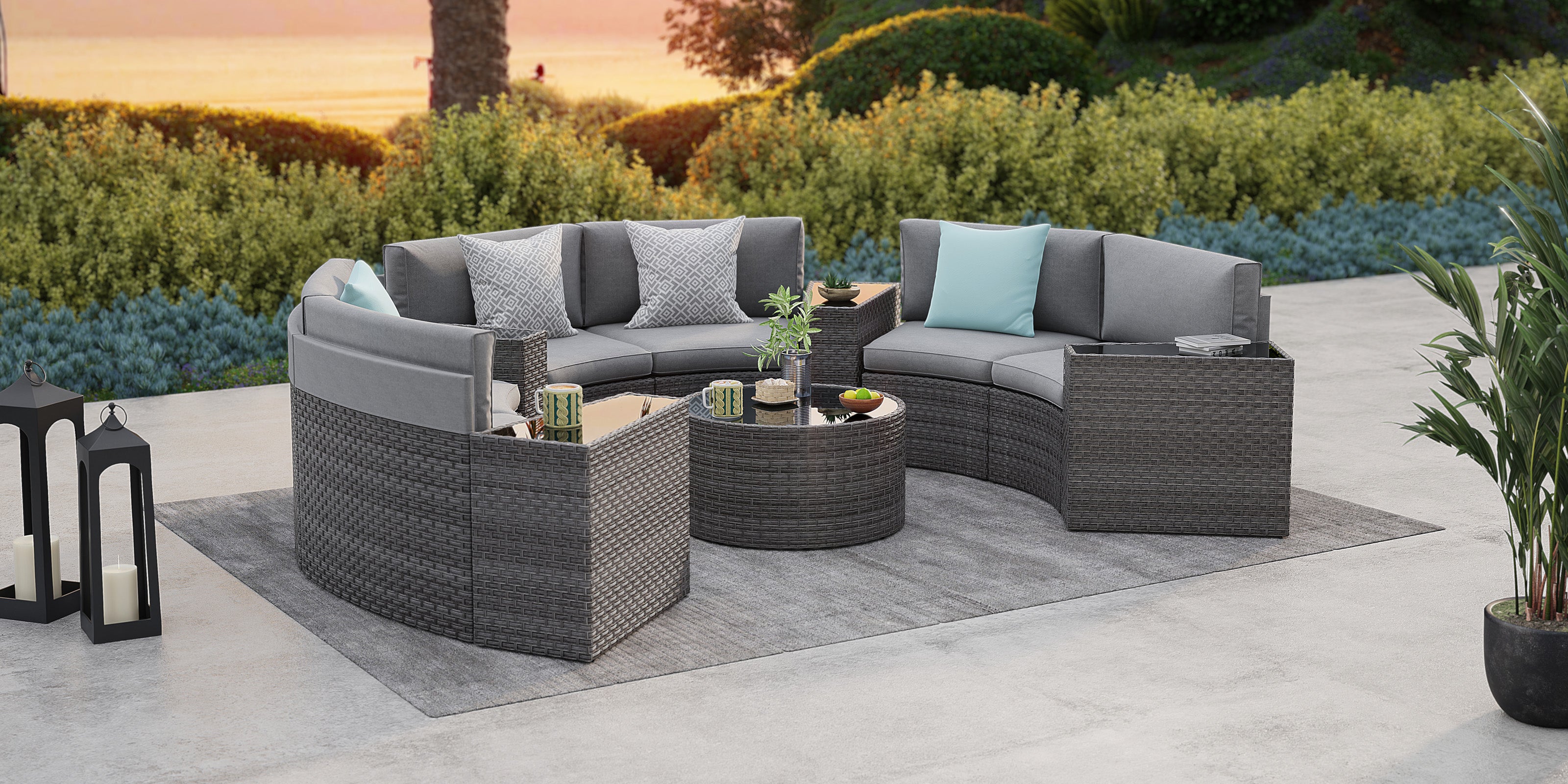 Round garden sofa online set