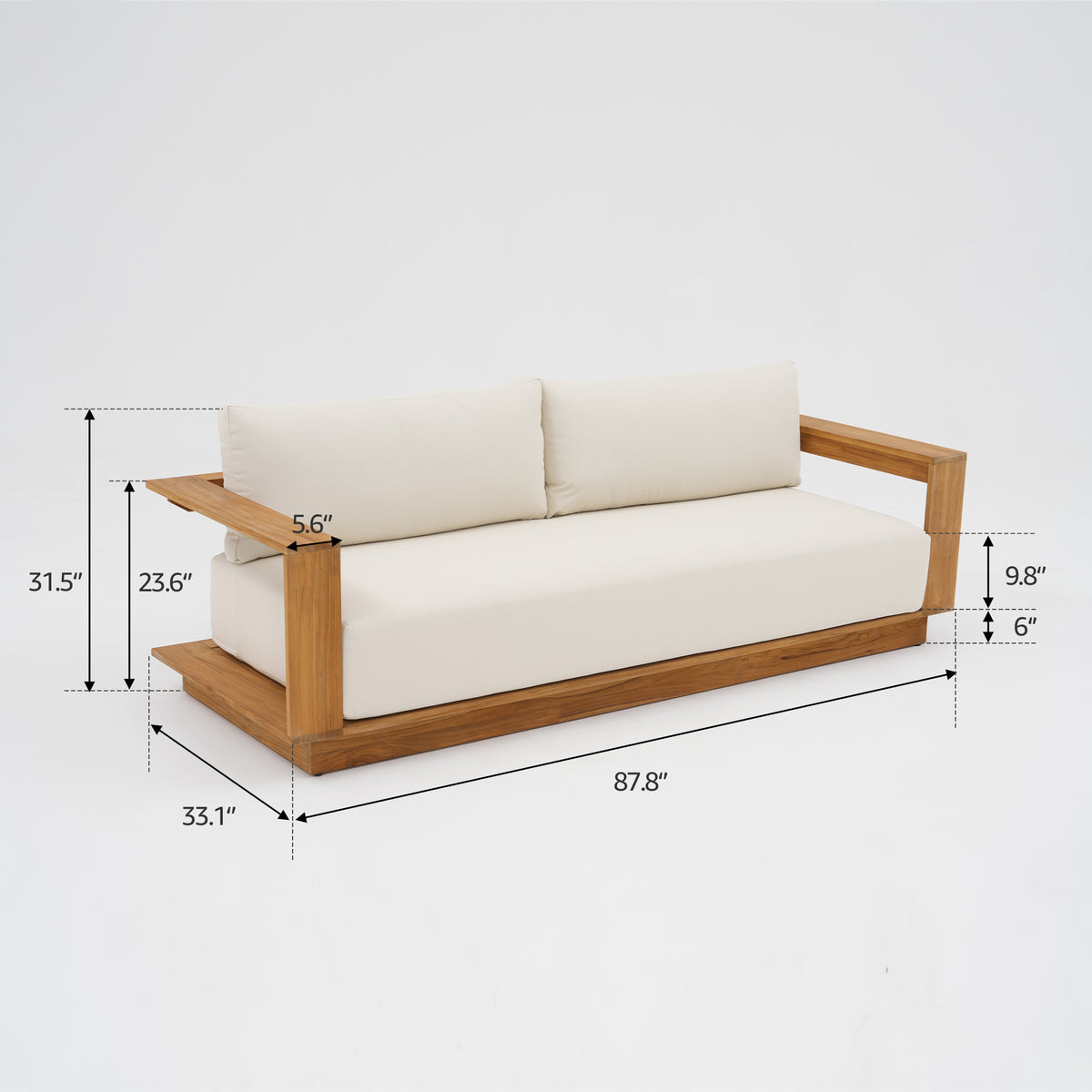 Braga FSC teak wood couch with dimensions- Jardina