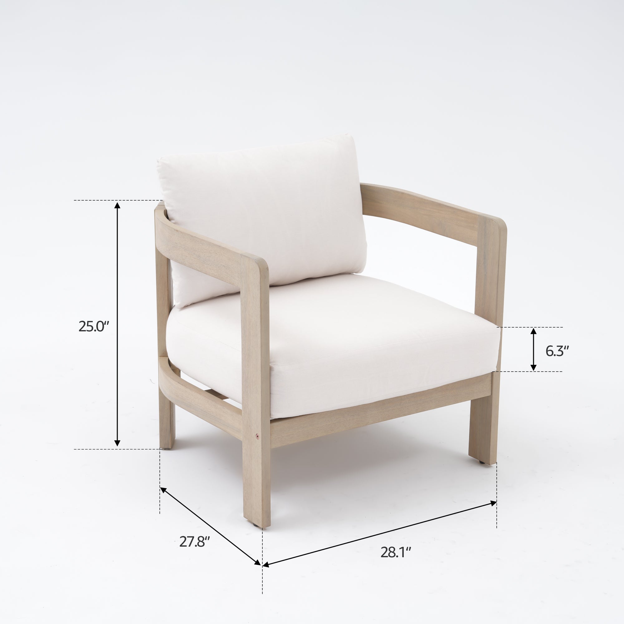 Cali Wooden Outdoor Club Chairs, Creamy Cushions, Set of 2
