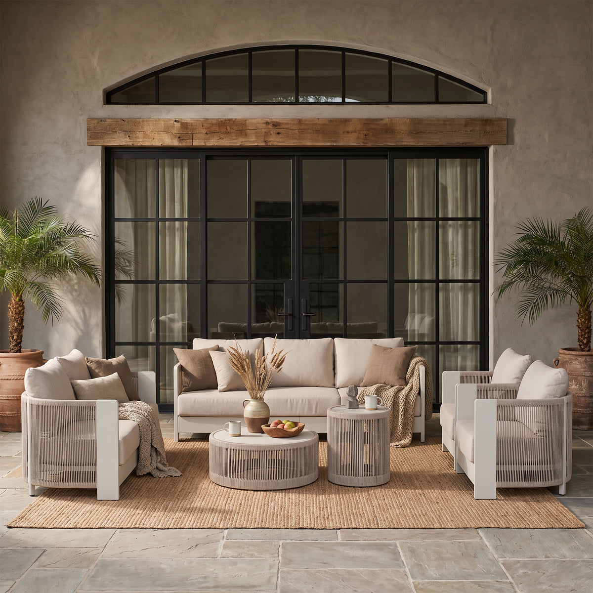 Irati 6-Piece Aluminum Rope Outdoor Conversation Set , Olefin Cushions, Oyster White