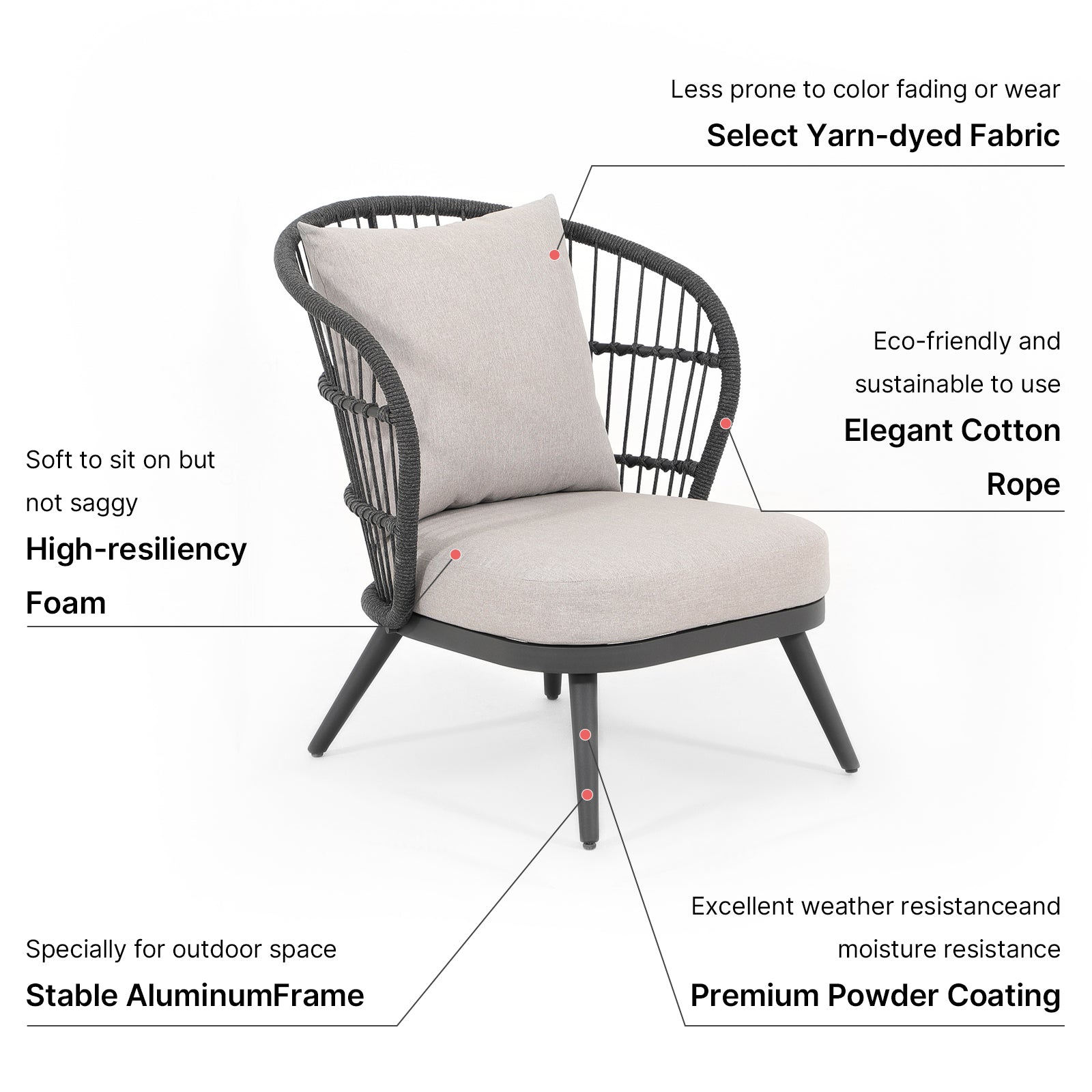 Comino Grey Aluminum Lounge Chair with Woven Rope