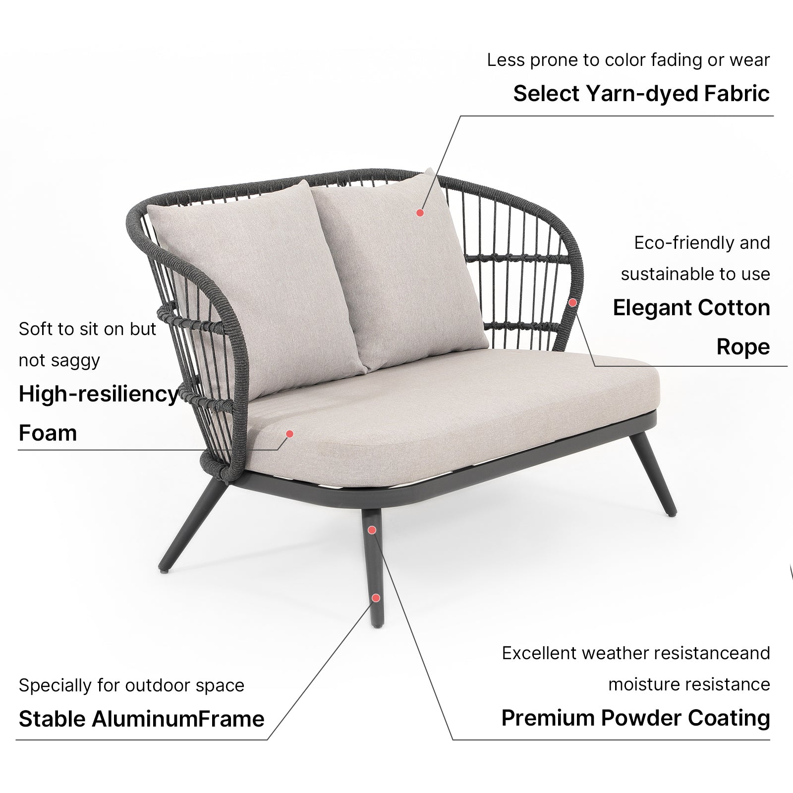 Comino Aluminum Outdoor Loveseat with Coffee Table