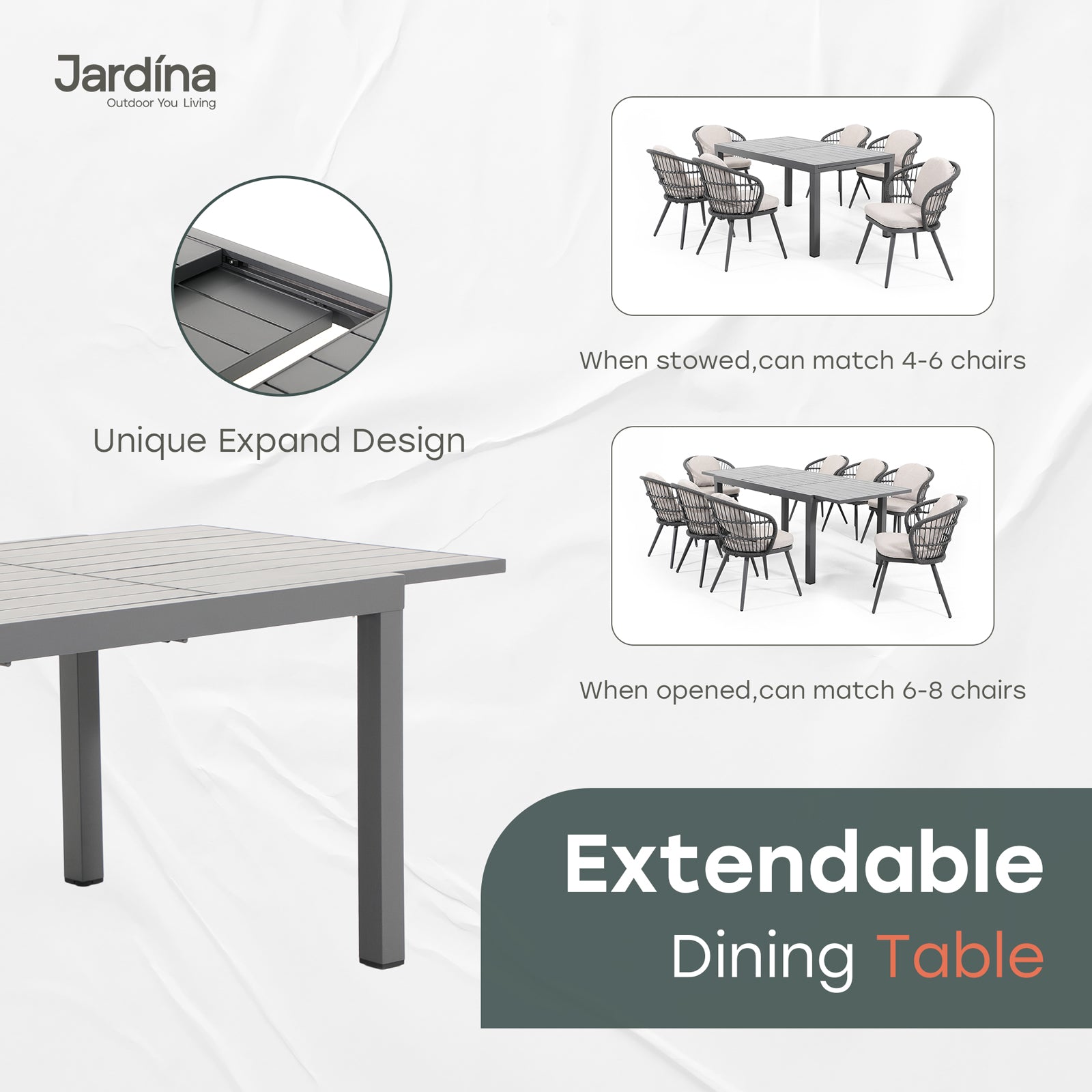 unique expand design grey modern outdoor aluminum dining table