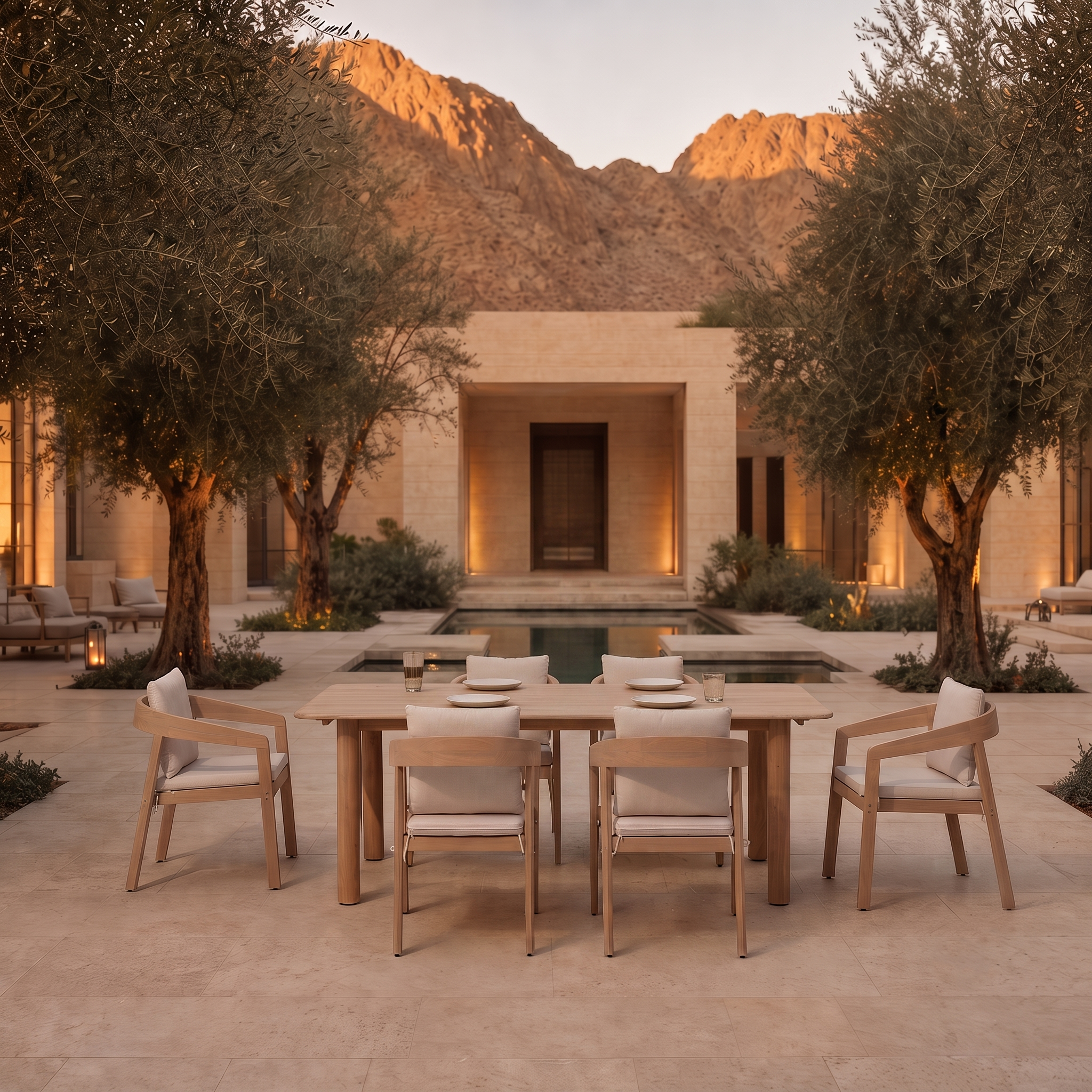 Cali Outdoor Rustic Wood Dining Set with Slatted Table for 6-8 Seats, 86.6"