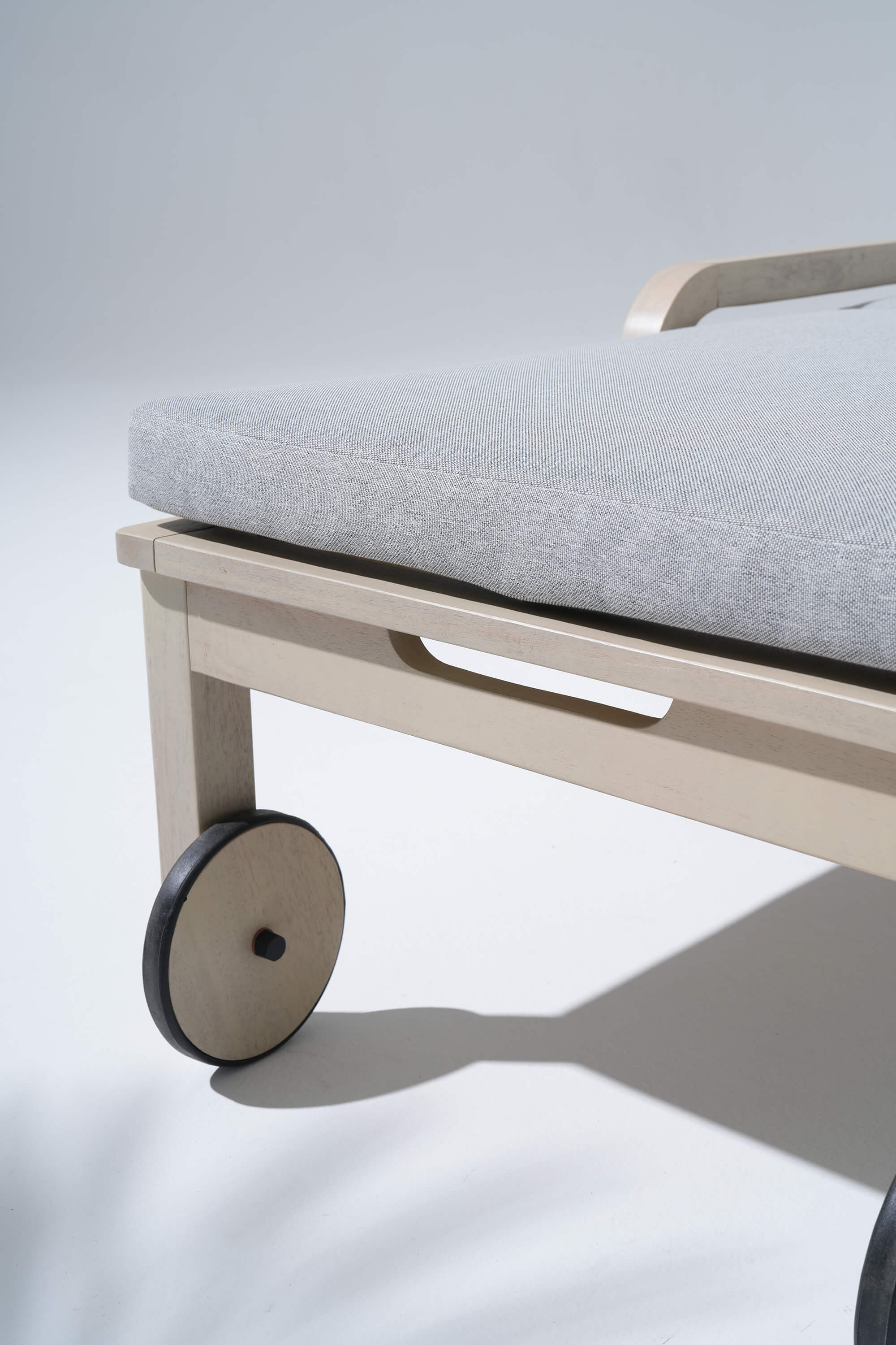 Thalea Wooden Outdoor Lounger with Wheels, Adjustable Backrest & Grey Cushion