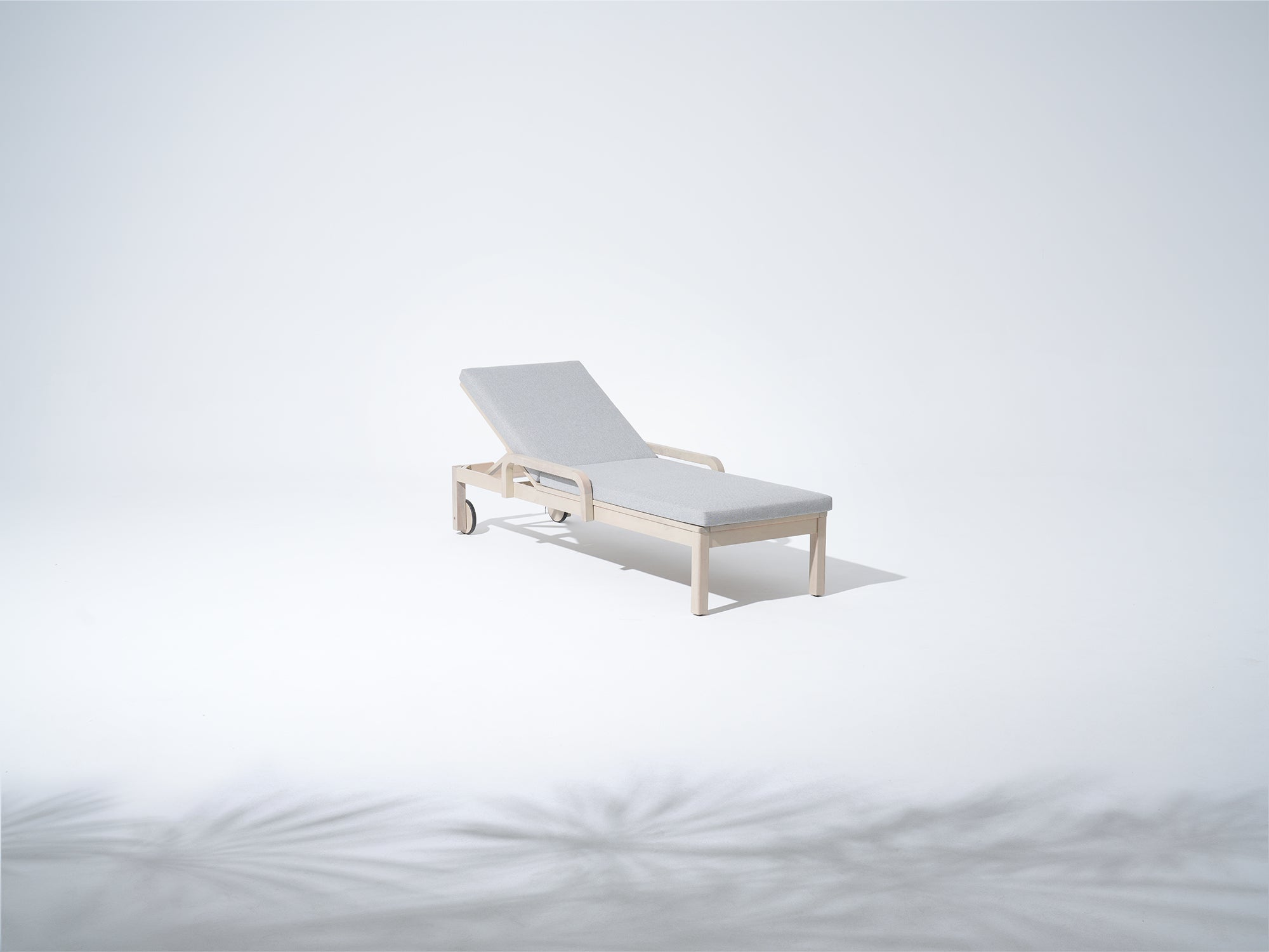 Thalea Wooden Outdoor Lounger with Wheels, Adjustable Backrest & Grey Cushion