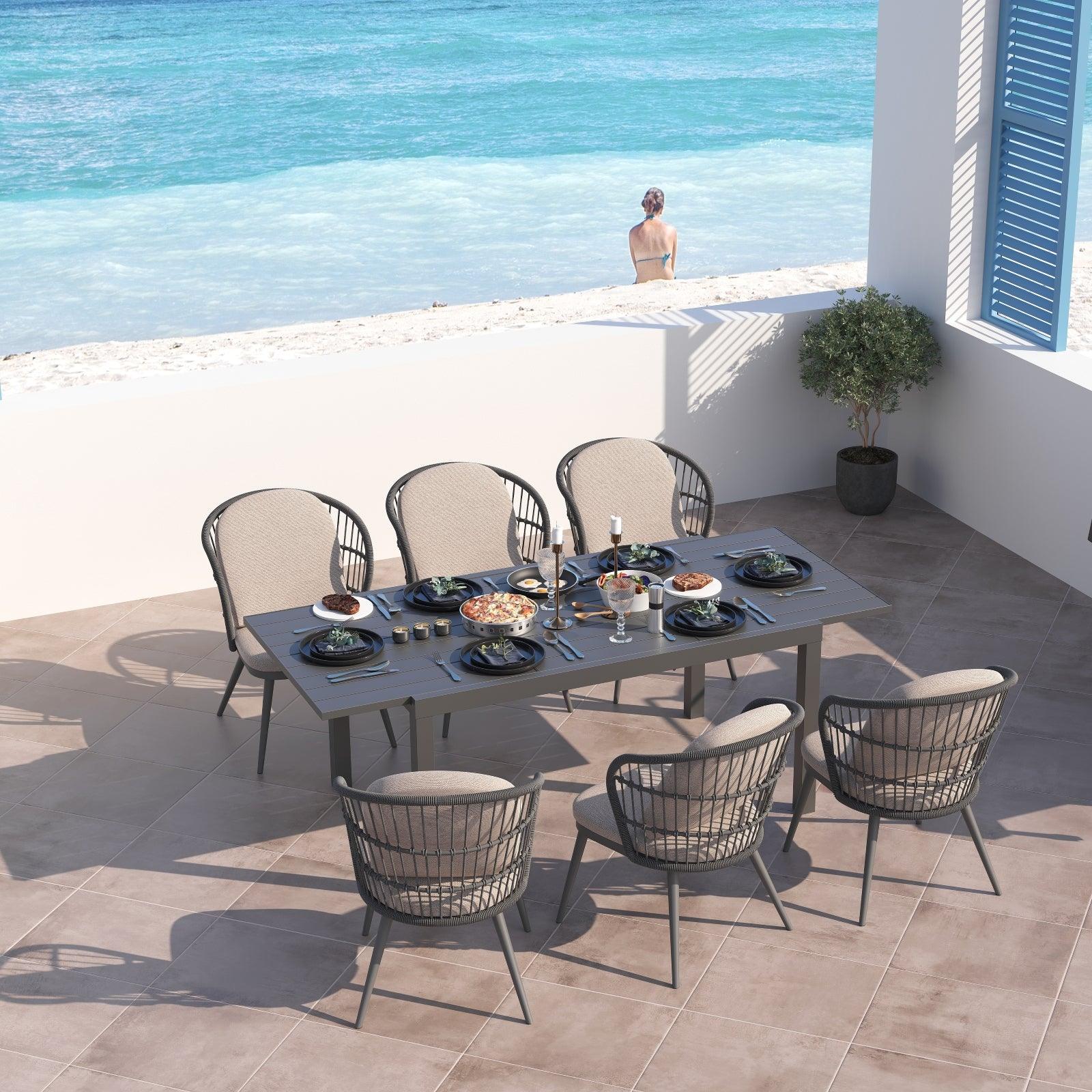 Comino Grey Rope Outdoor Dining Chairs with Aluminum Frame, Set of 2/4