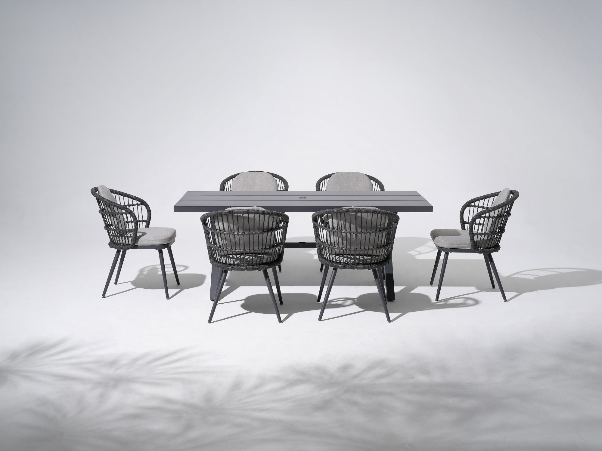 Comino Rectangle Patio Dining Set with Umbrella Hole for 6-8