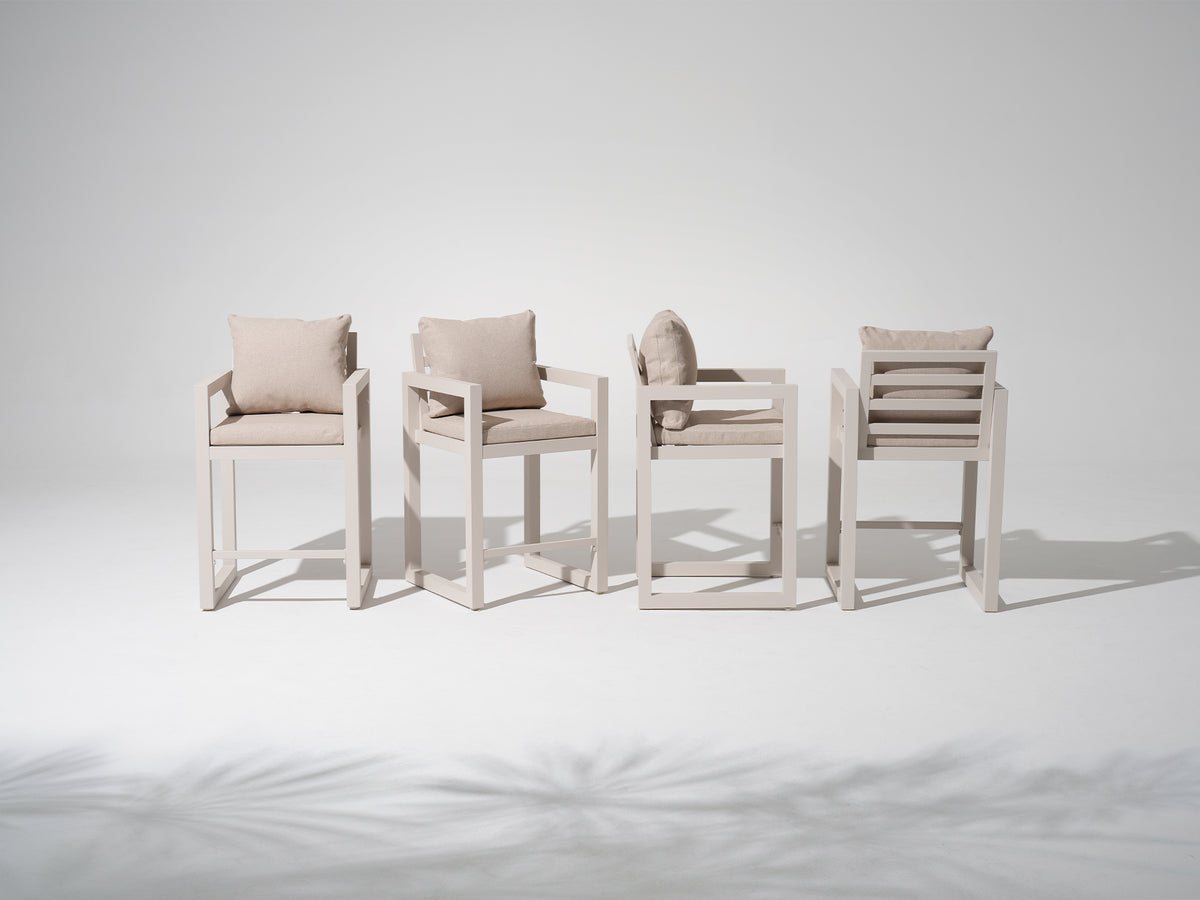 Vela Counter-Height Stool, Oyster White Aluminum Frame & Light Beige Cushions, Set of 2/4/6, 39.6"