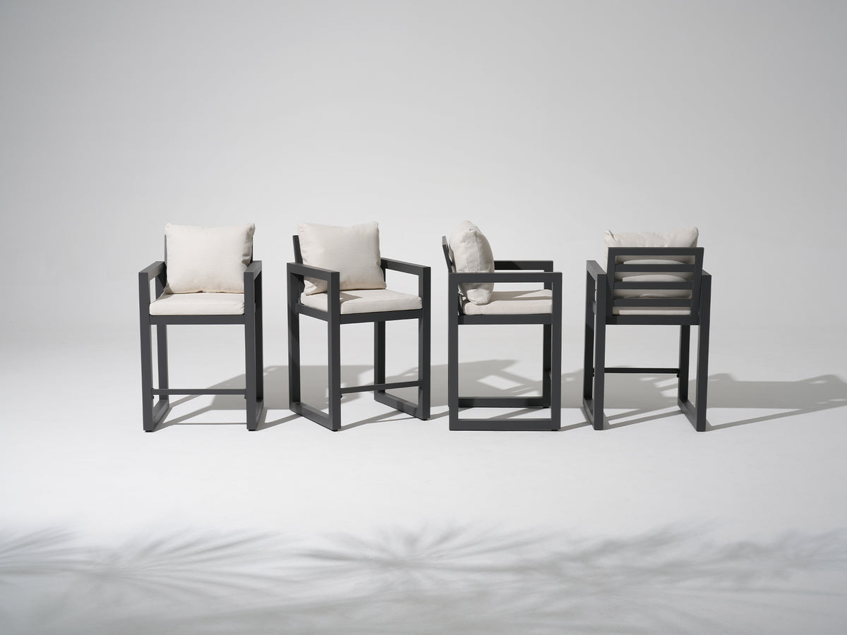 Vela Counter-Height Stool, Charcoal Aluminum Frame & Olefin Cushions, Set of 2/4/6, 39.6"