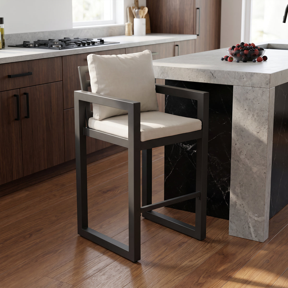 Vela Counter-Height Stool, Charcoal Aluminum Frame & Olefin Cushions, Set of 2/4/6, 39.6"