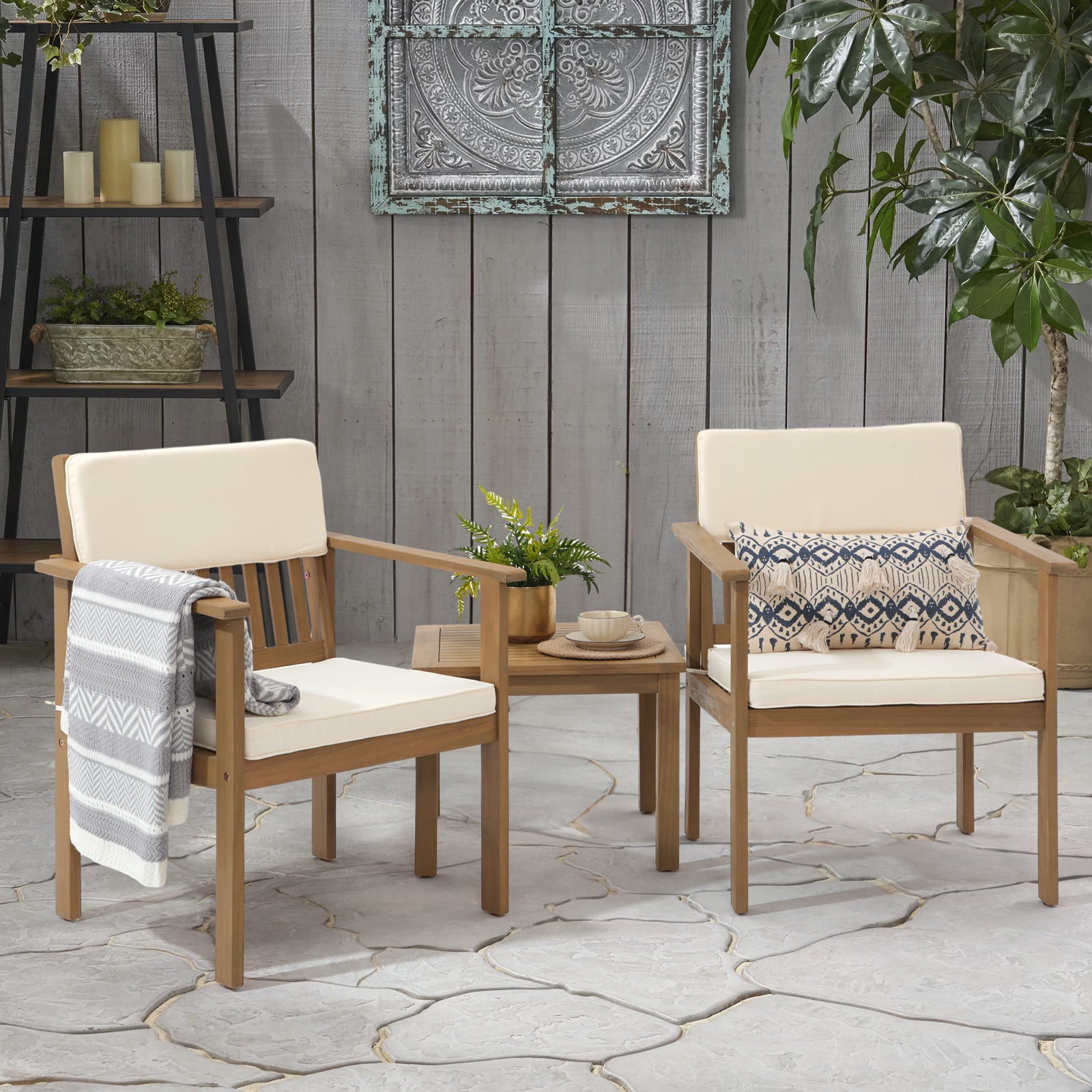 Foristern Wide Seat Outdoor Bistro Set, Acacia Wood