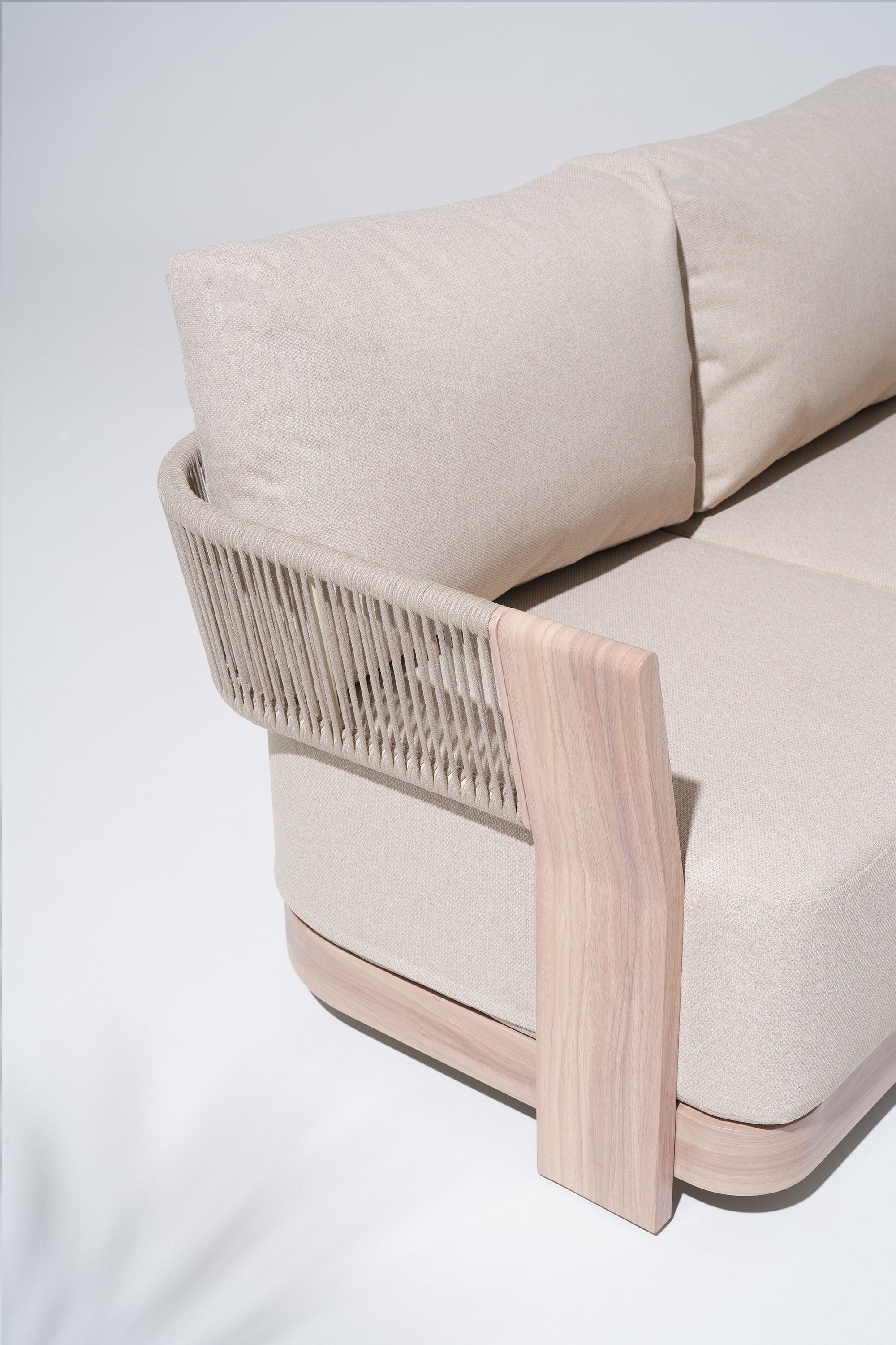 Bosa Rope Rattan Outdoor Conversation Set with Swivel Chair, Mixed Tables & Linen Cushions