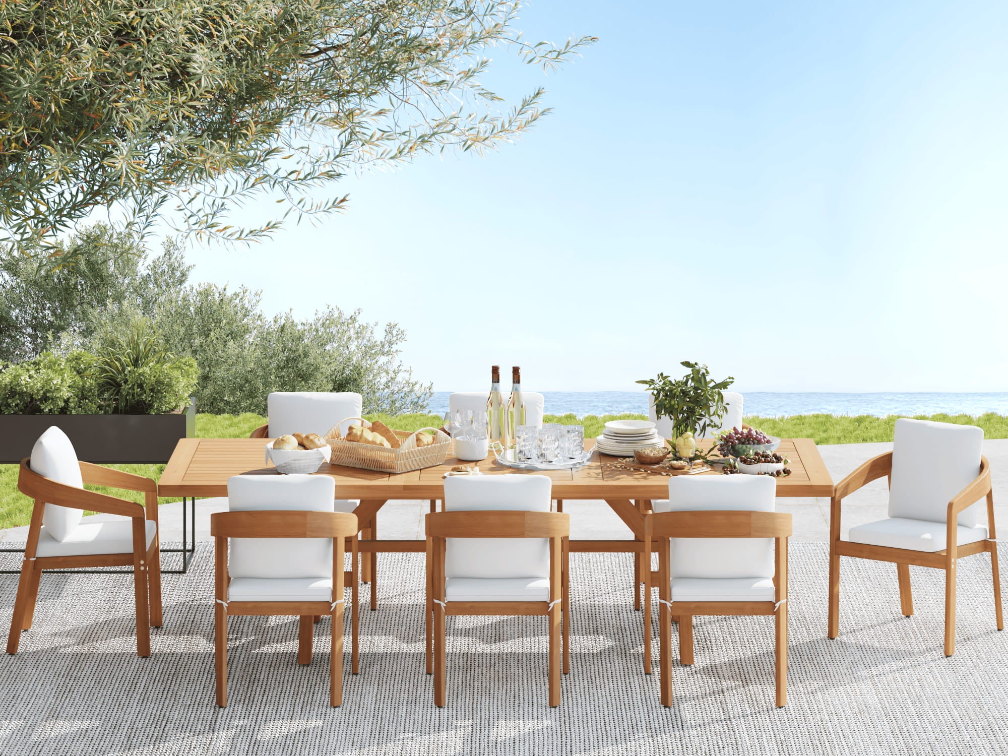 Drift Extendable Eucalyptus Wood Outdoor Dining Set For 8 People - Jardina modern outdoor dining furniture set