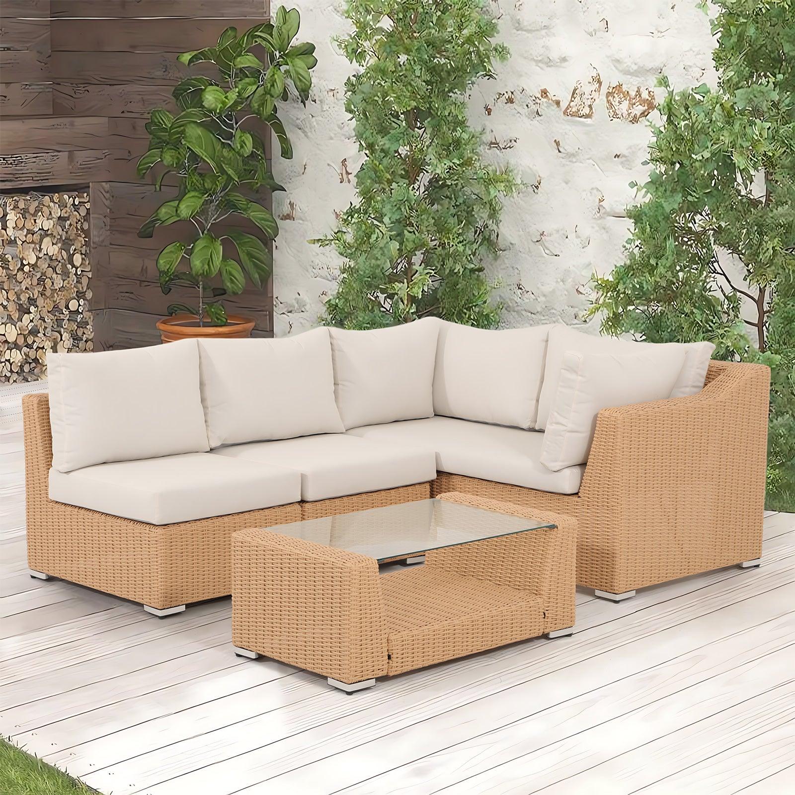 Elba Natural Rattan Outdoor Sectional with Coffee Table