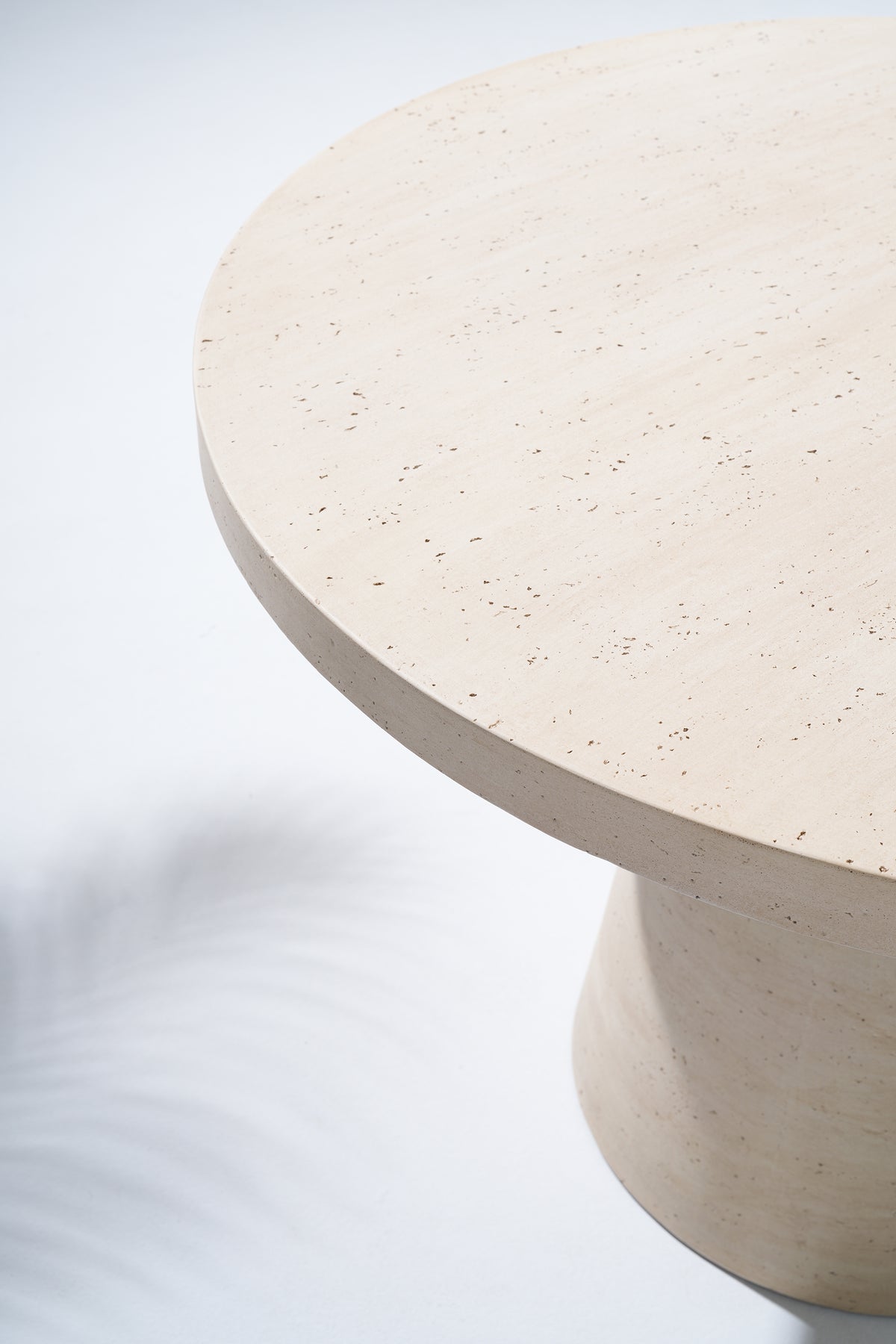 Matera Outdoor Round Concrete Dining Table, Textured Travertine Finish & Smooth Pure White, 32"