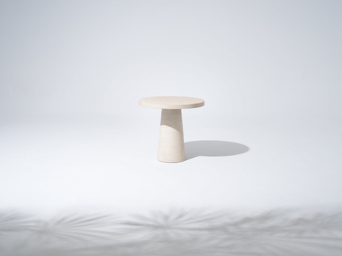Matera Outdoor Round Concrete Dining Table, Textured Travertine Finish & Smooth Pure White, 32"