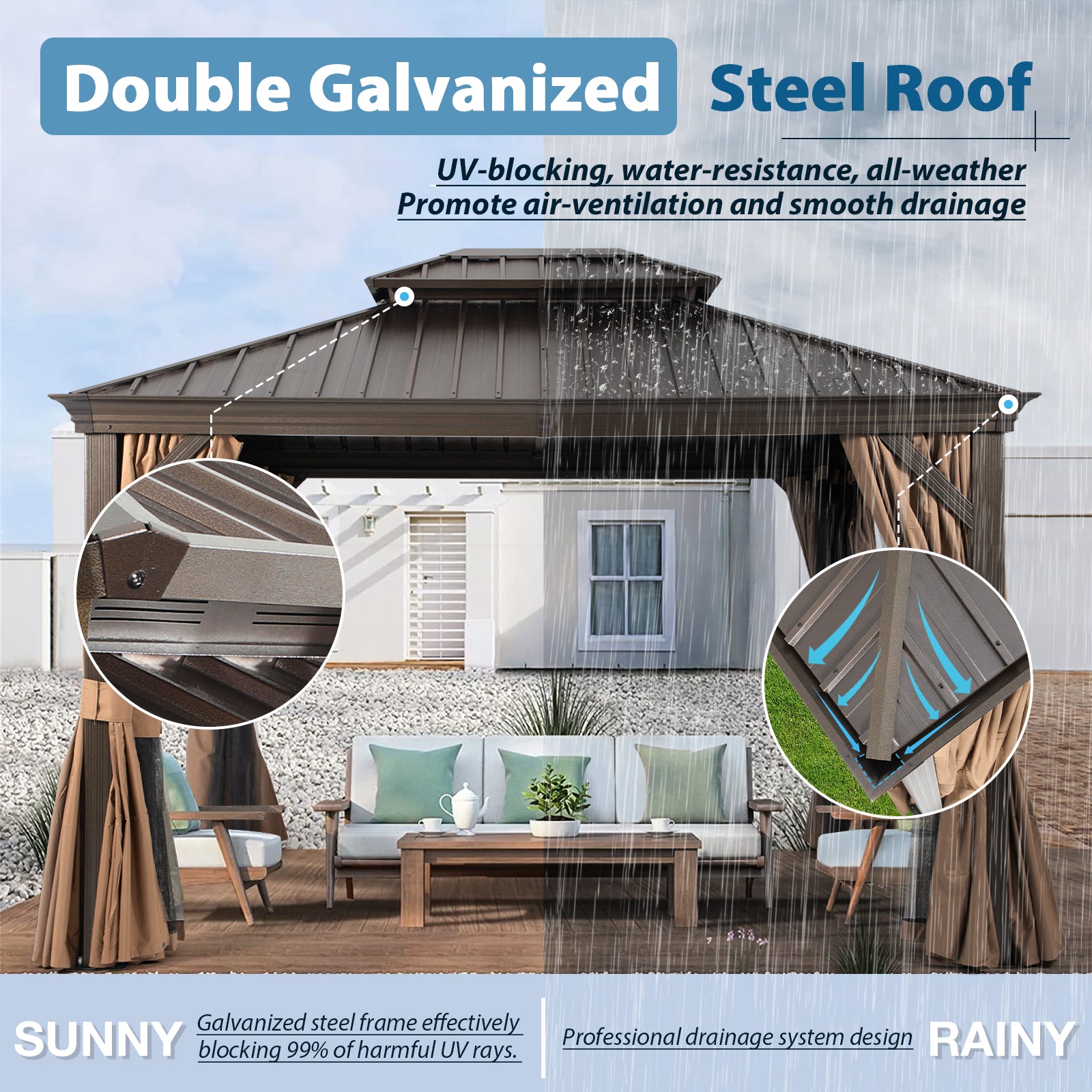 10*12 FT Double Roof Hardtop Gazebo Aluminum Frame