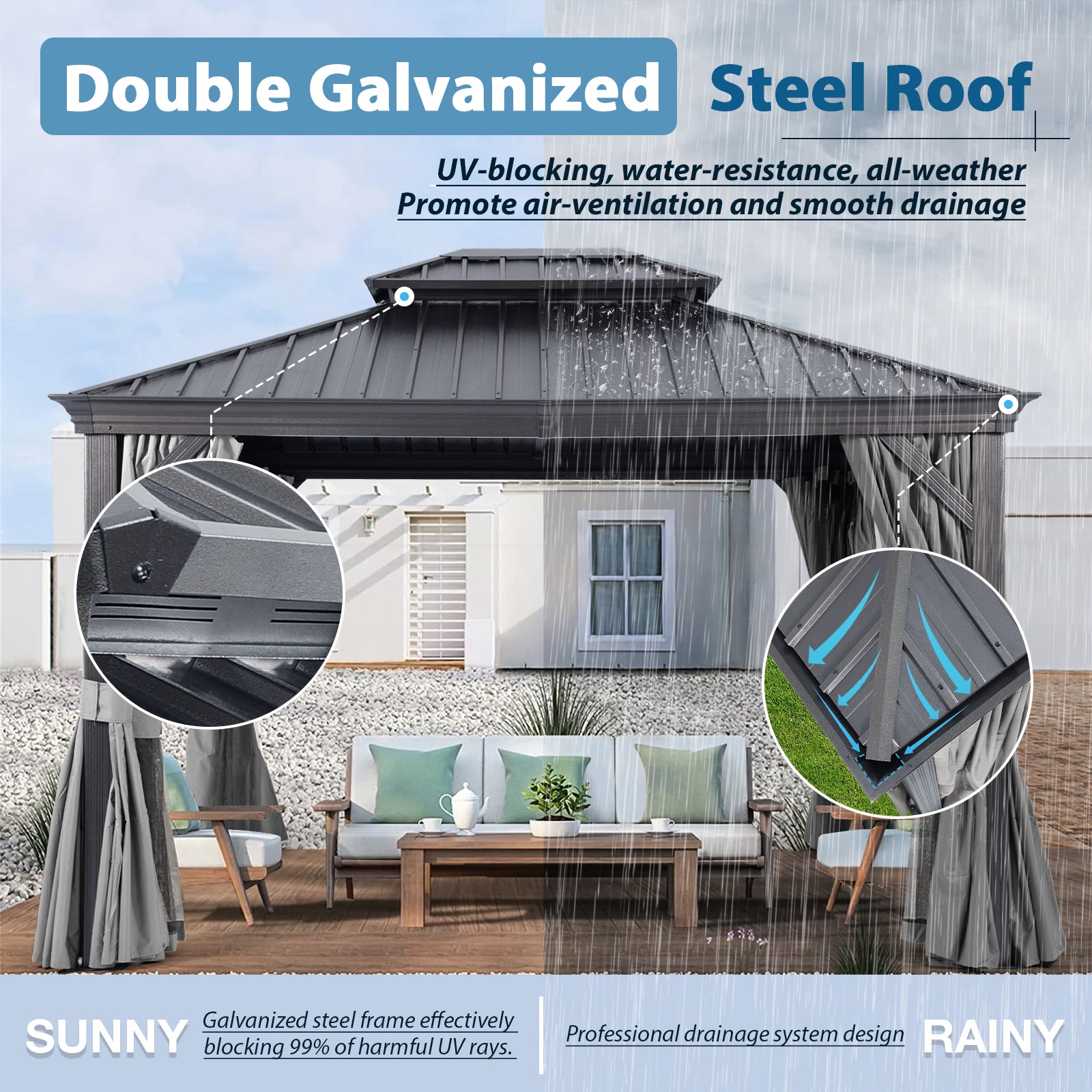 10*12 FT Double Roof Hardtop Gazebo Aluminum Frame