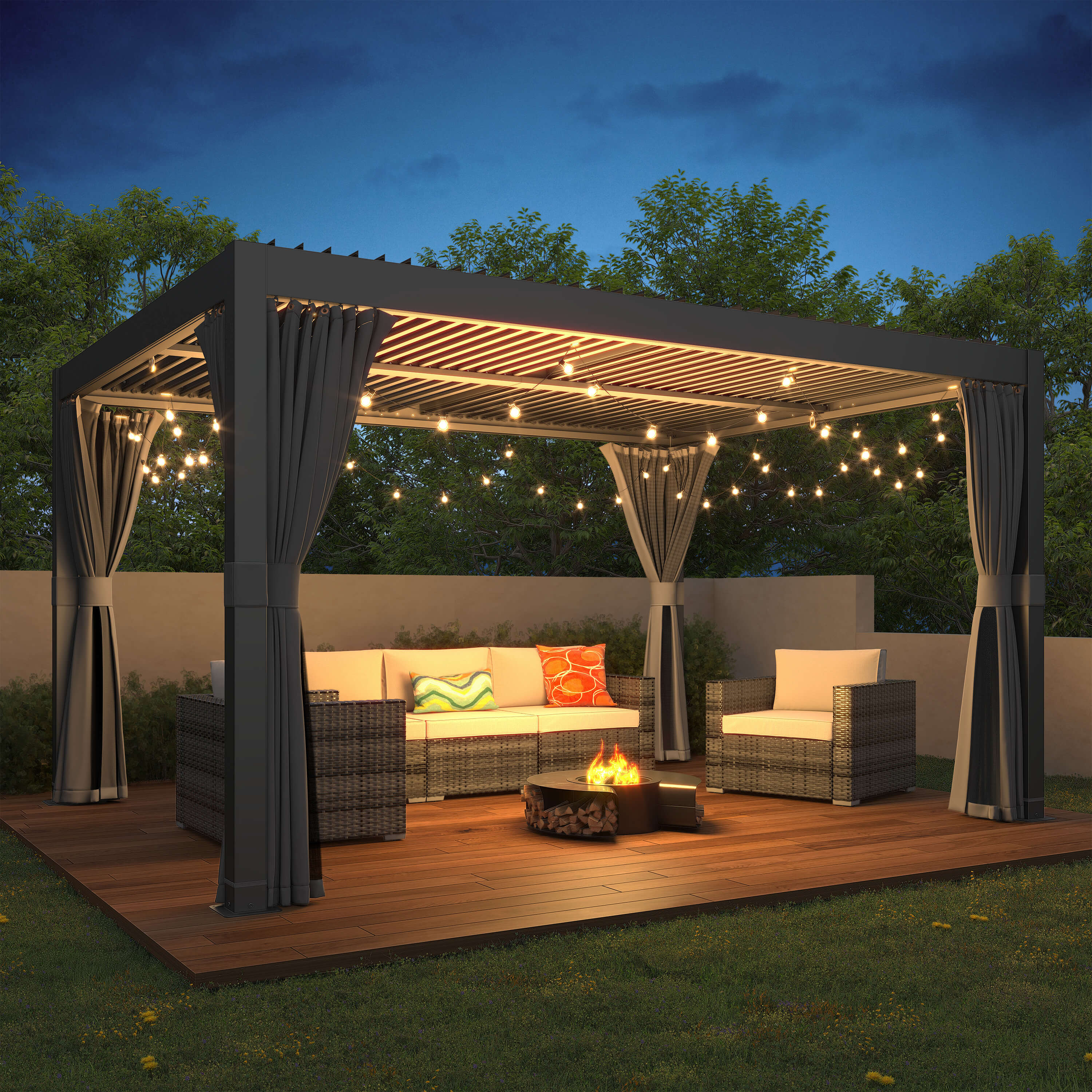 Outdoor Louvered Pergola, Adjustable Roof & Hidden Drainage – 10x13 ft & 10x20 ft, Dark Grey