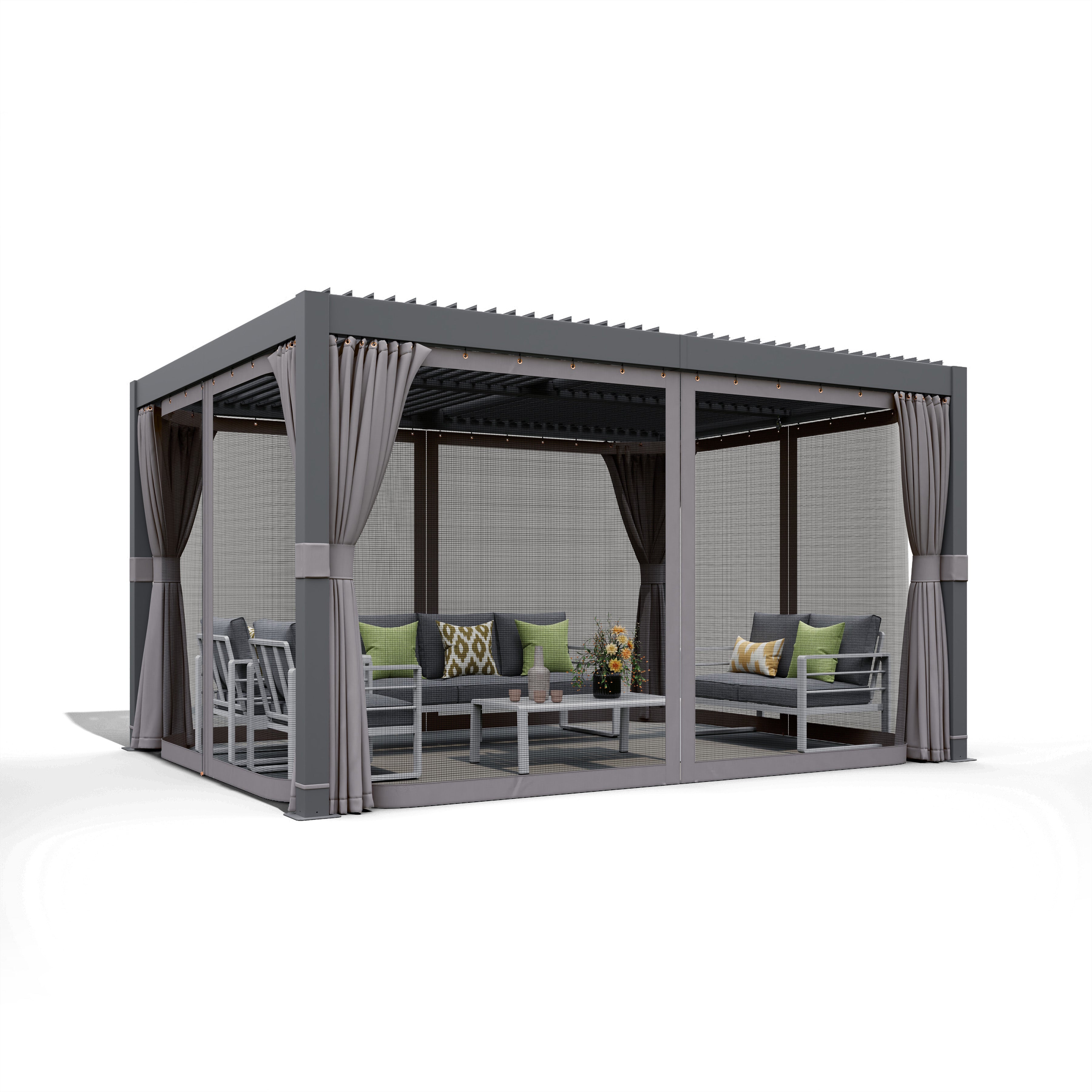 Outdoor Louvered Pergola, Adjustable Roof & Hidden Drainage – 10x13 ft & 10x20 ft, Dark Grey