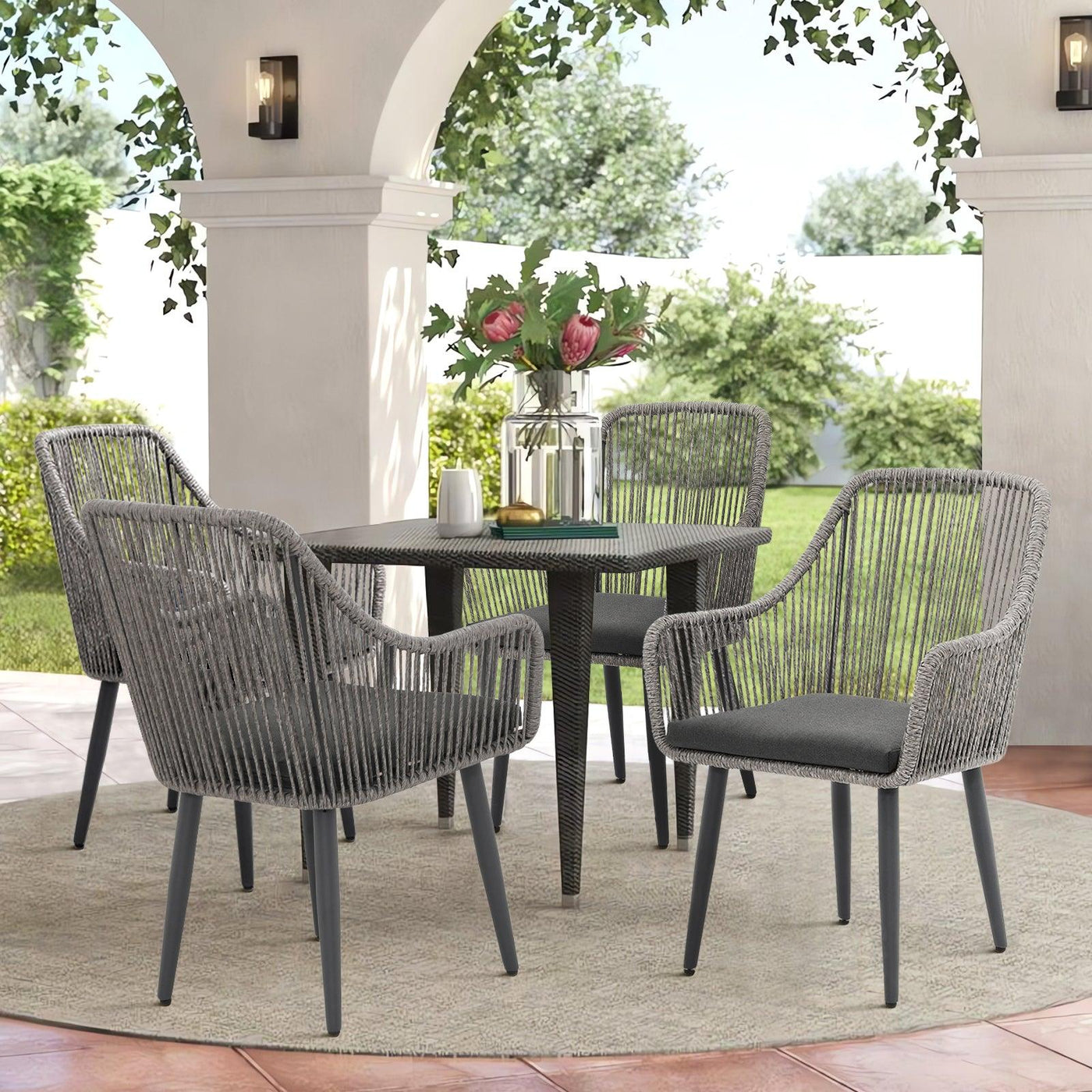 Outdoor Woven Rope Patio Dining Chairs Set of 2