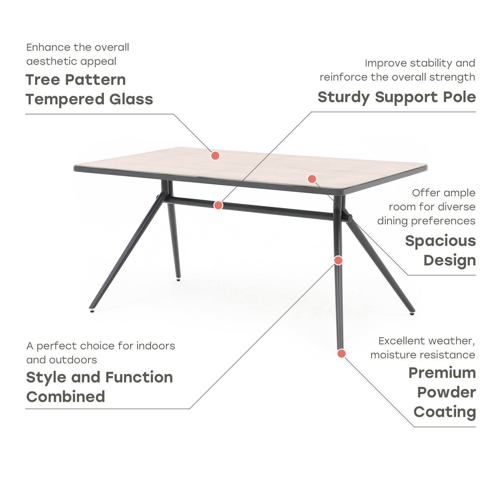 Hallerbos Rectangular Dining Table for 6 with Glass Tabletop