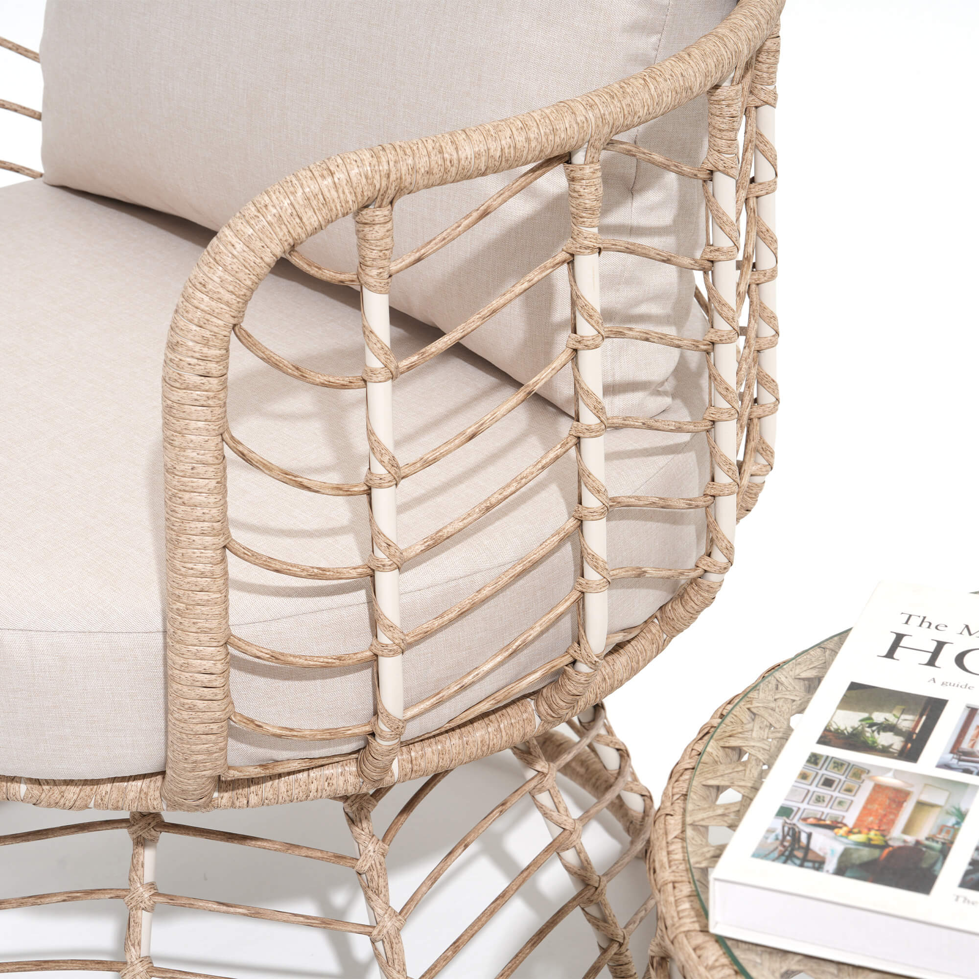 Hallerbos 3-Piece Wicker Patio Bistro Set with table, Swivel Chair