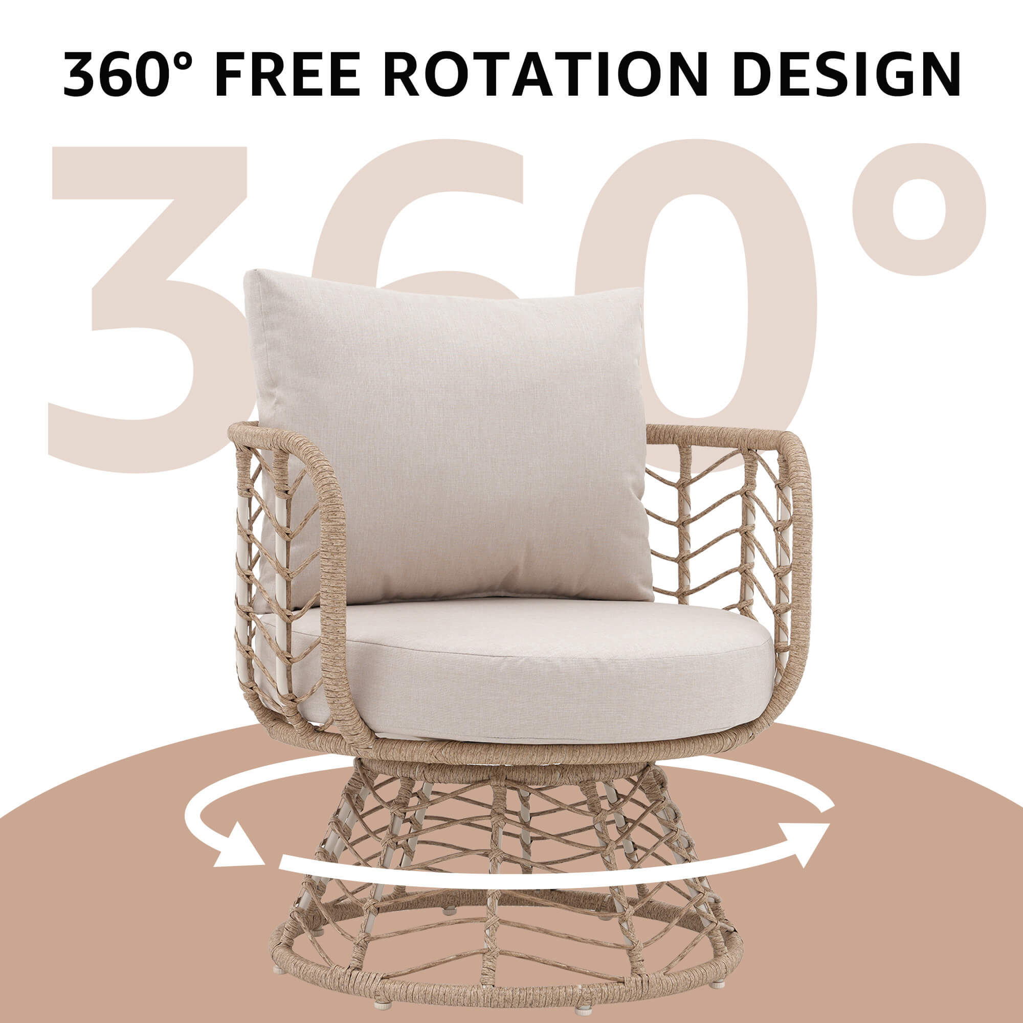 Hallerbos 3-Piece Wicker Patio Bistro Set with table, Swivel Chair
