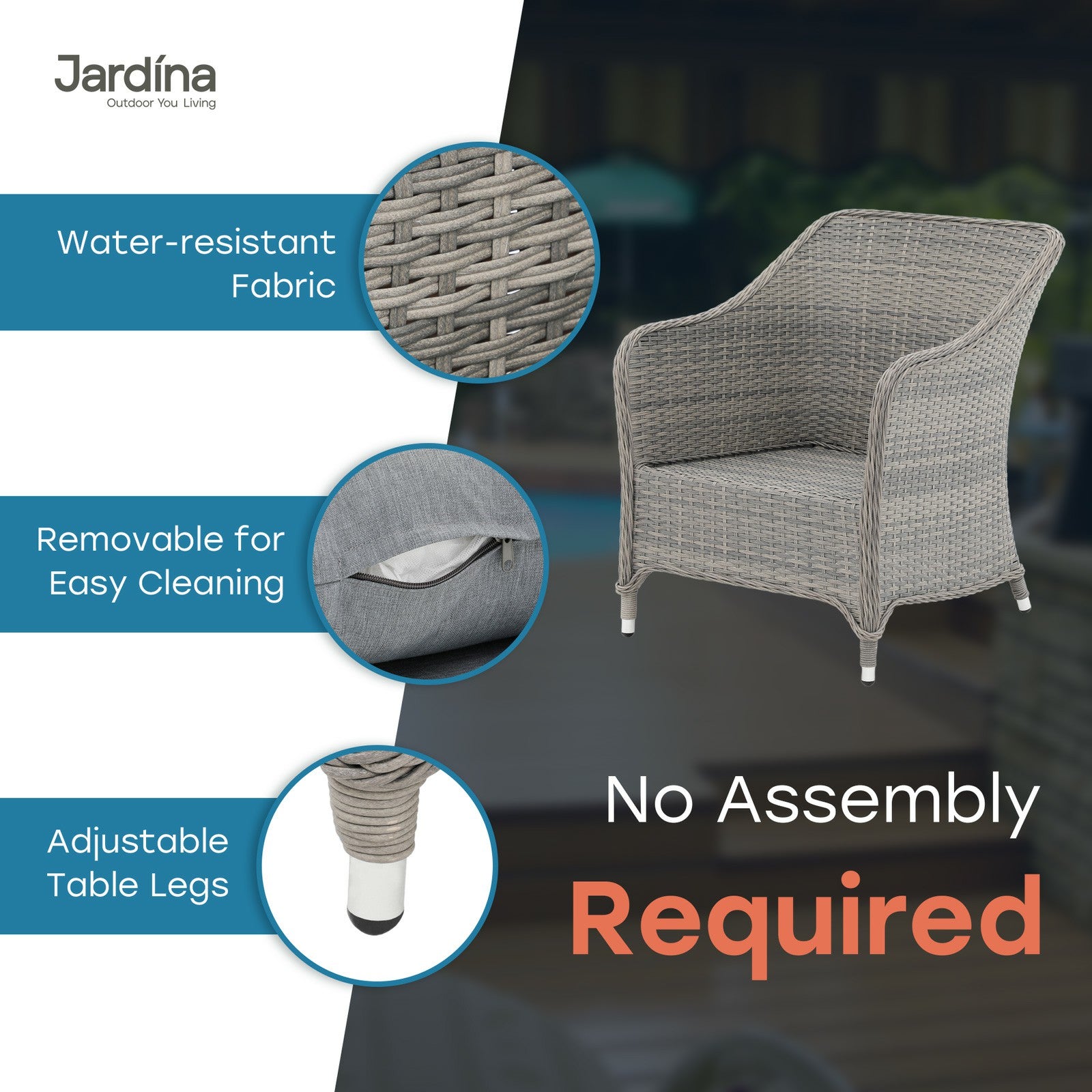 grey modern wicker outdoor patio chairs, no assembly required - jardina