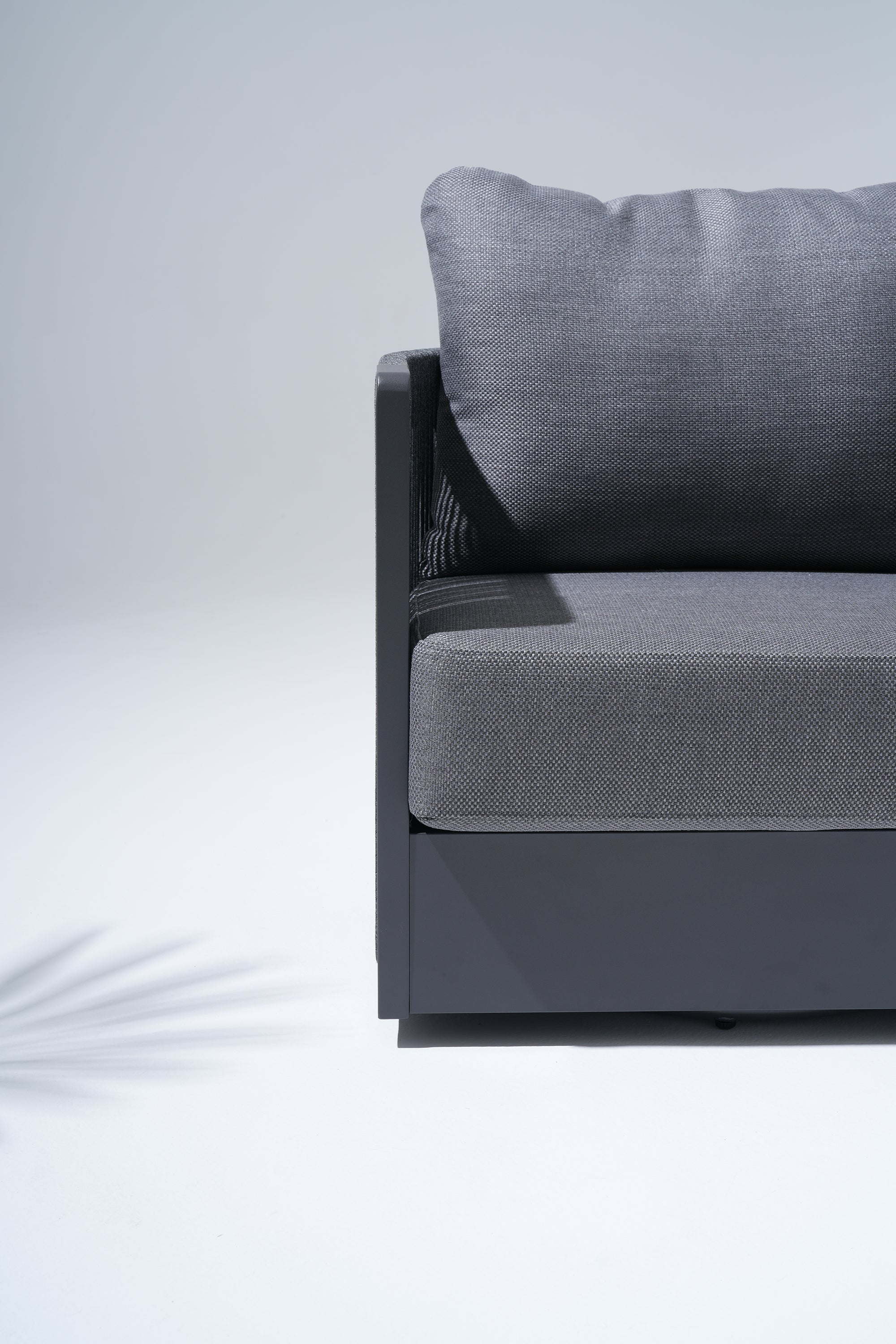 Gray aluminum sofa with cushions
