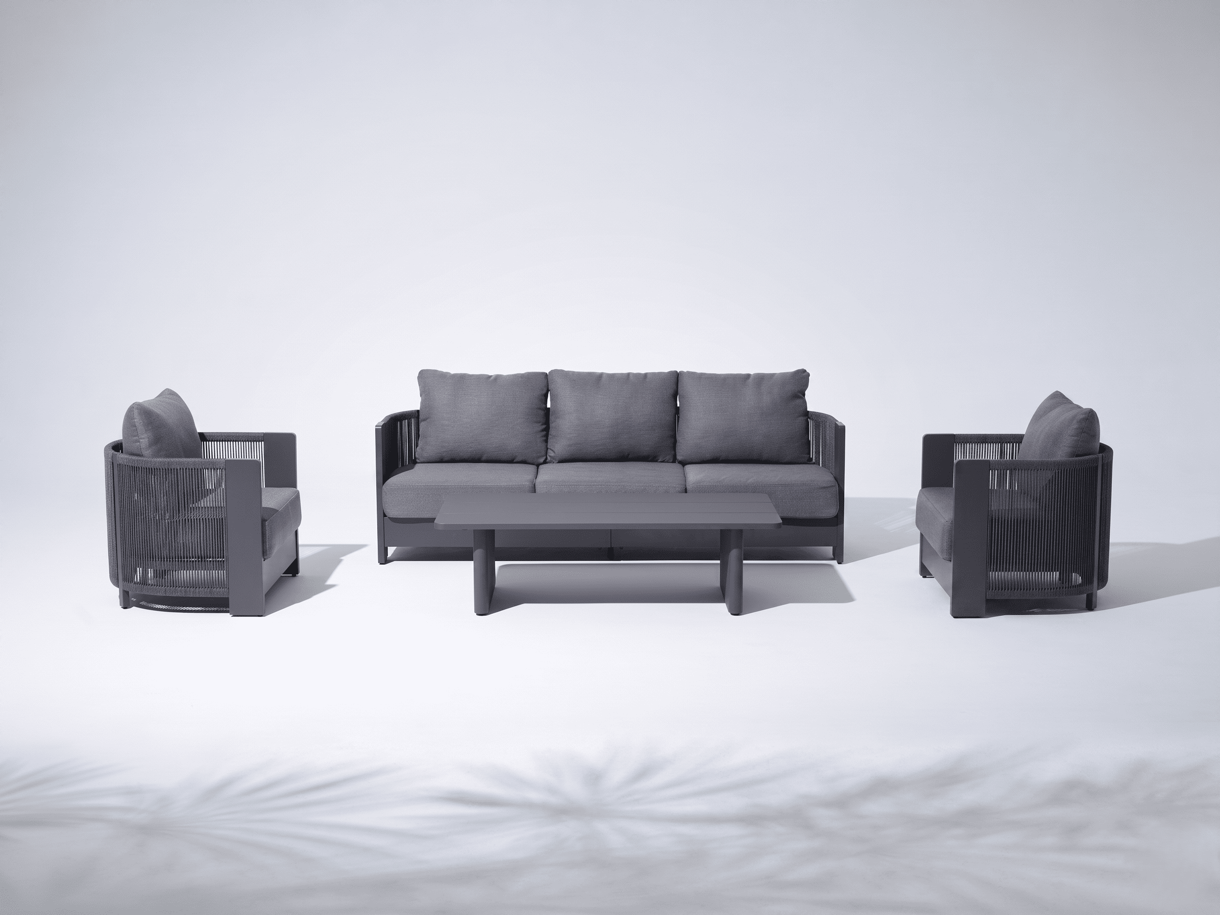 Irati 4-Piece Modern Aluminum Outdoor Seating conversation Set with Rope Design, two lounge chairs & Coffee Table - Jardina Modern Premium Outdoor Patio Furniture Set