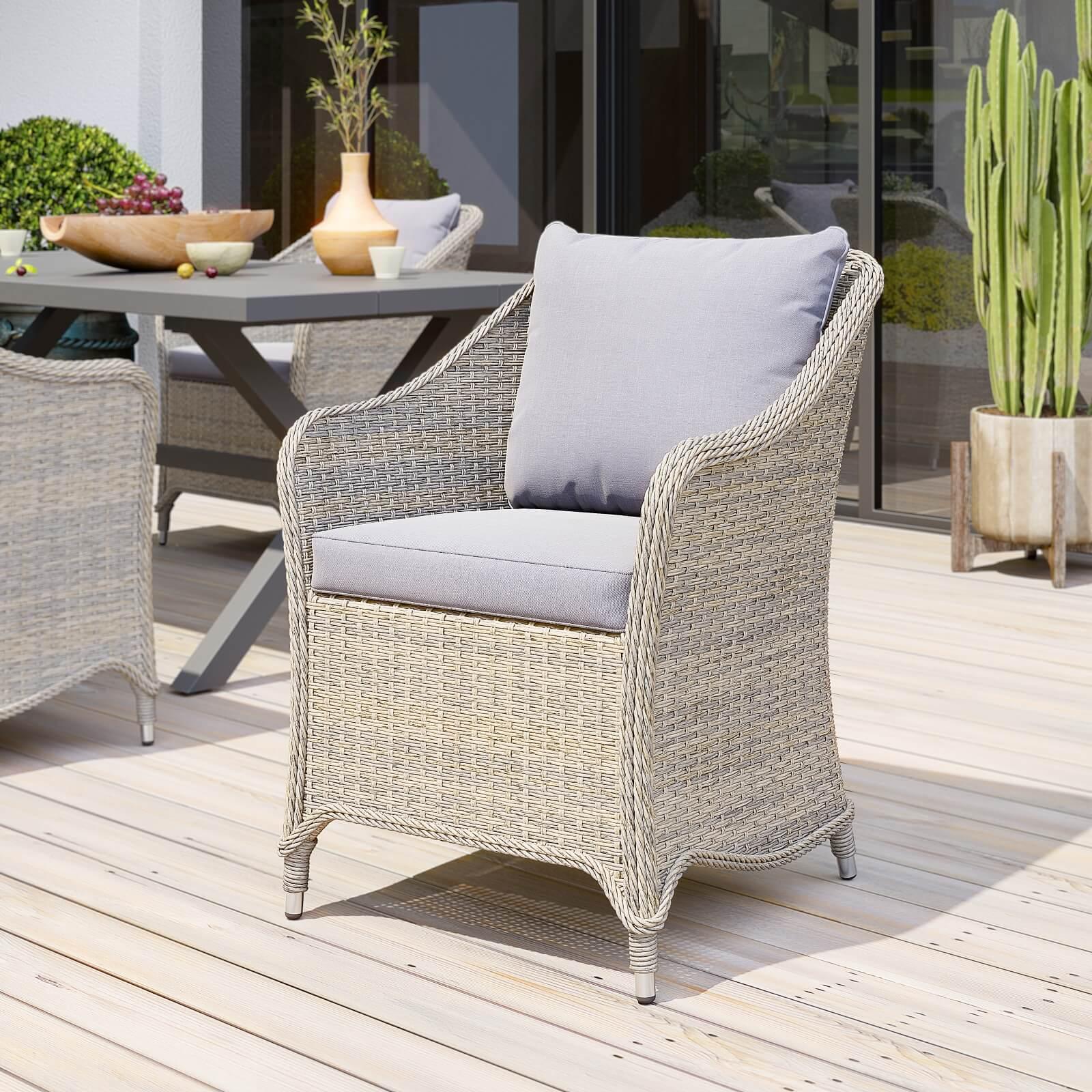 Irati Modern grey Wicker Outdoor Chairs with aluminum frame, grey cushions, on the deck- Jardina Furniture#color_Grey
