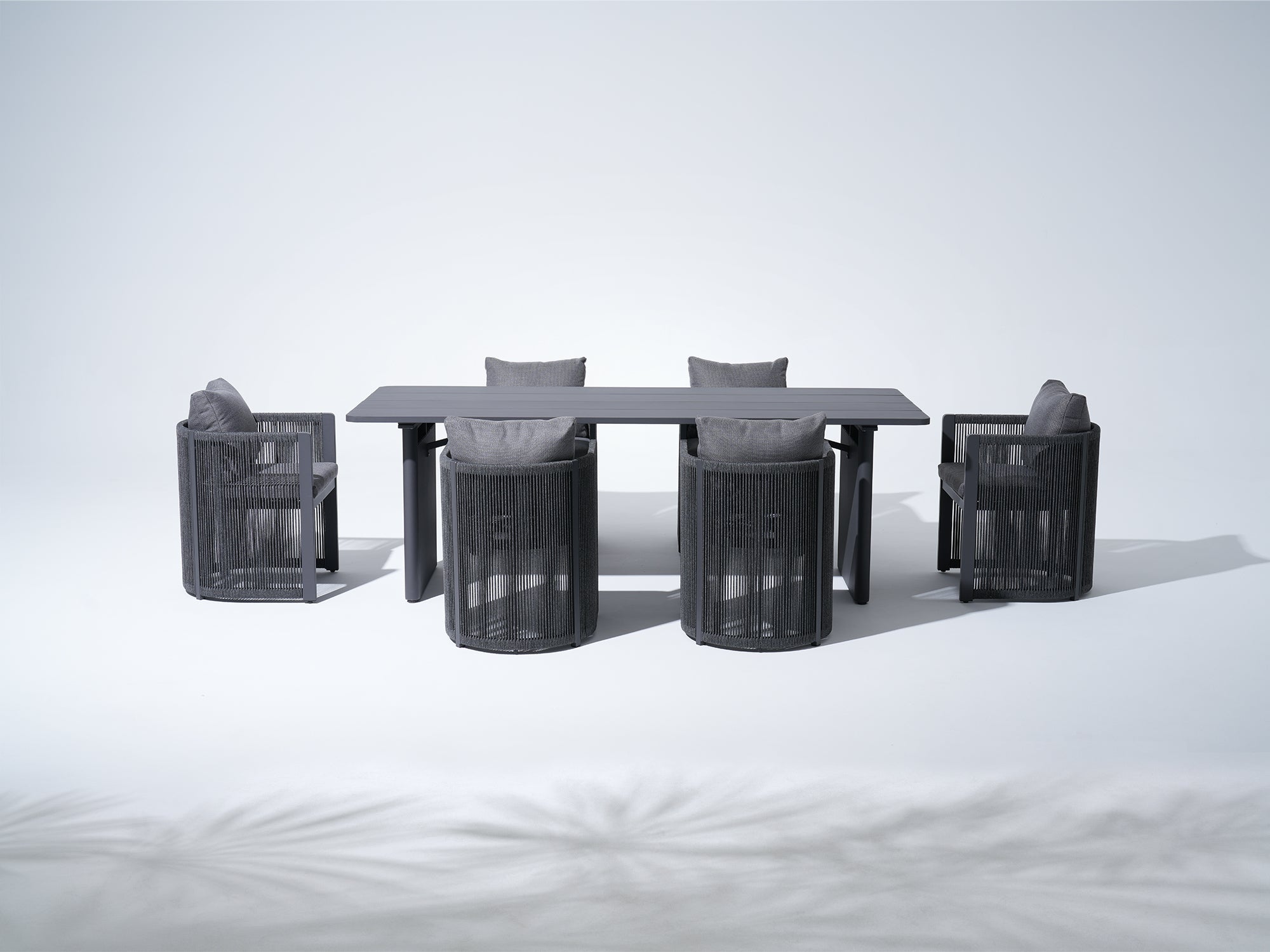 Irati Aluminum Outdoor Dining Set for 6-8 Seats, Dark Grey, Rope Design, 86.6" Table
