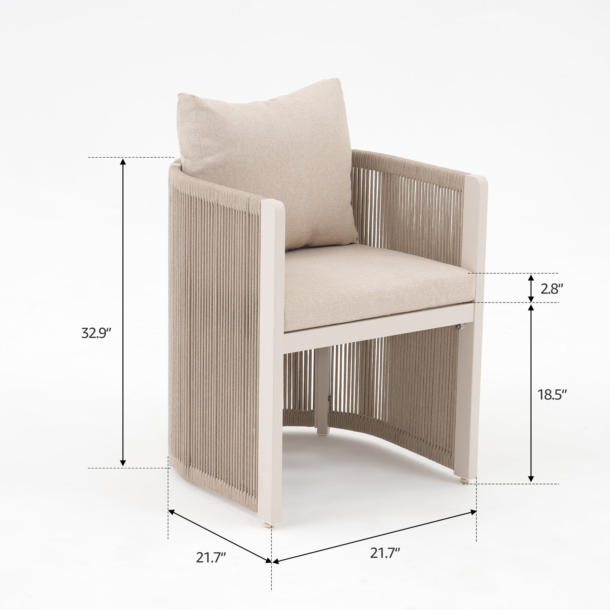 Irati Aluminum Outdoor Dining Chairs, Oyster White, Rope Design, Set of 2