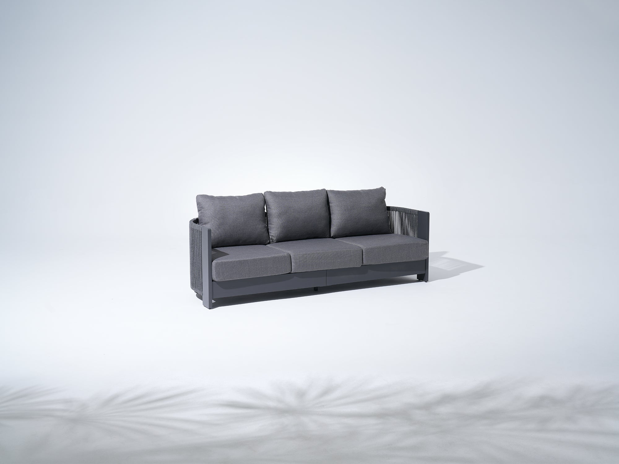 Irati 3-seat Outdoor Sofa, Modern Rope Design, Aluminum Frame, Thick Water-Resistant Cushions, Dark Grey