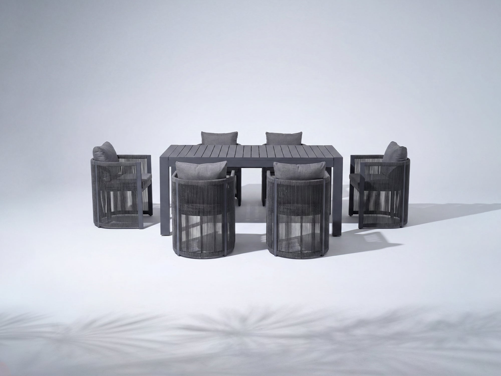 Irati Aluminum Outdoor Dining Set for 6-10 Seats, Dark Grey, Rope Design, Extendable Table