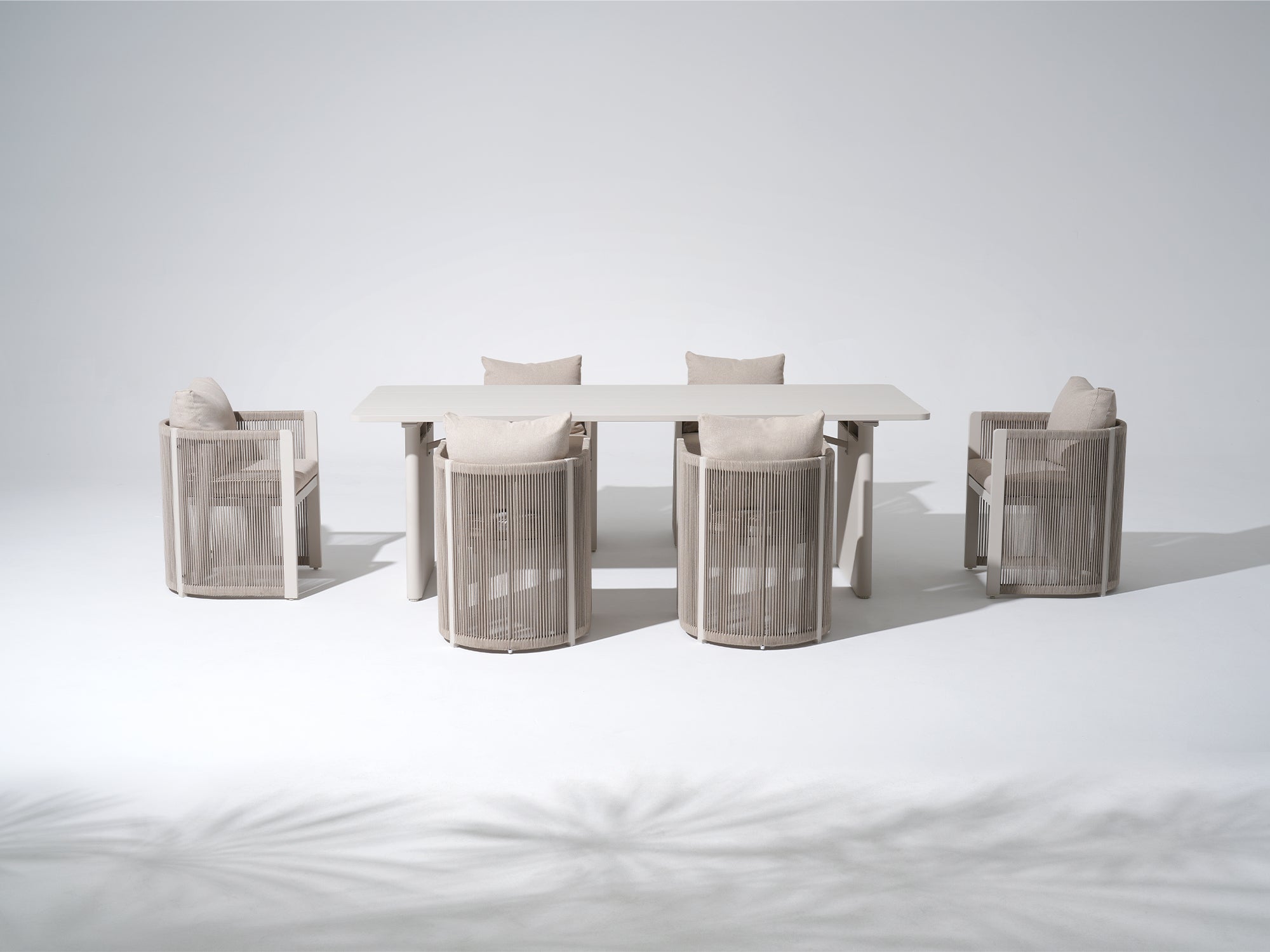 Irati Aluminum Outdoor Dining Set for 6-8 Seats, Oyster White, Rope Design, 86.6" Table